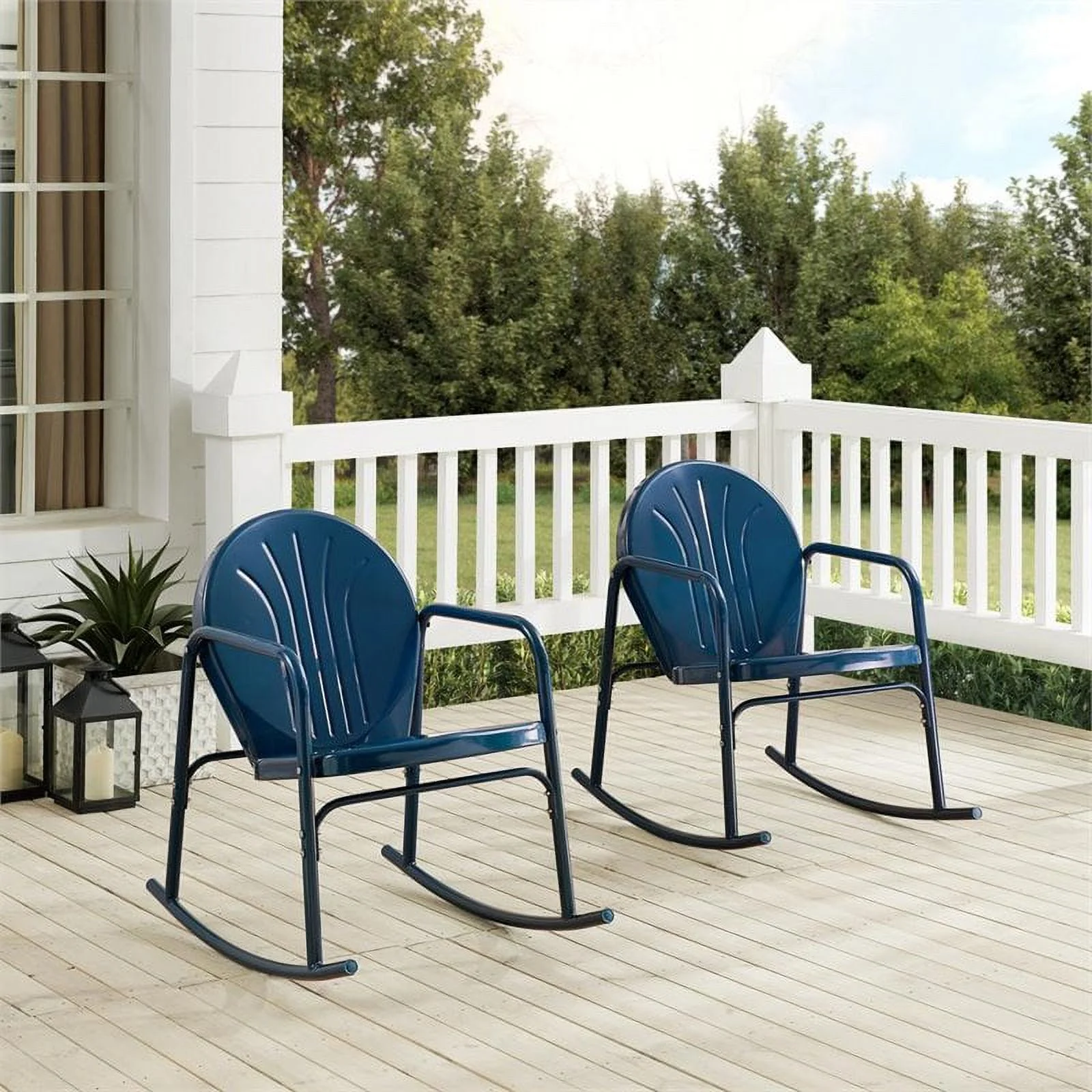 Afuera Living Steel Metal Rocking Chair in Navy Gloss (Set of 2)