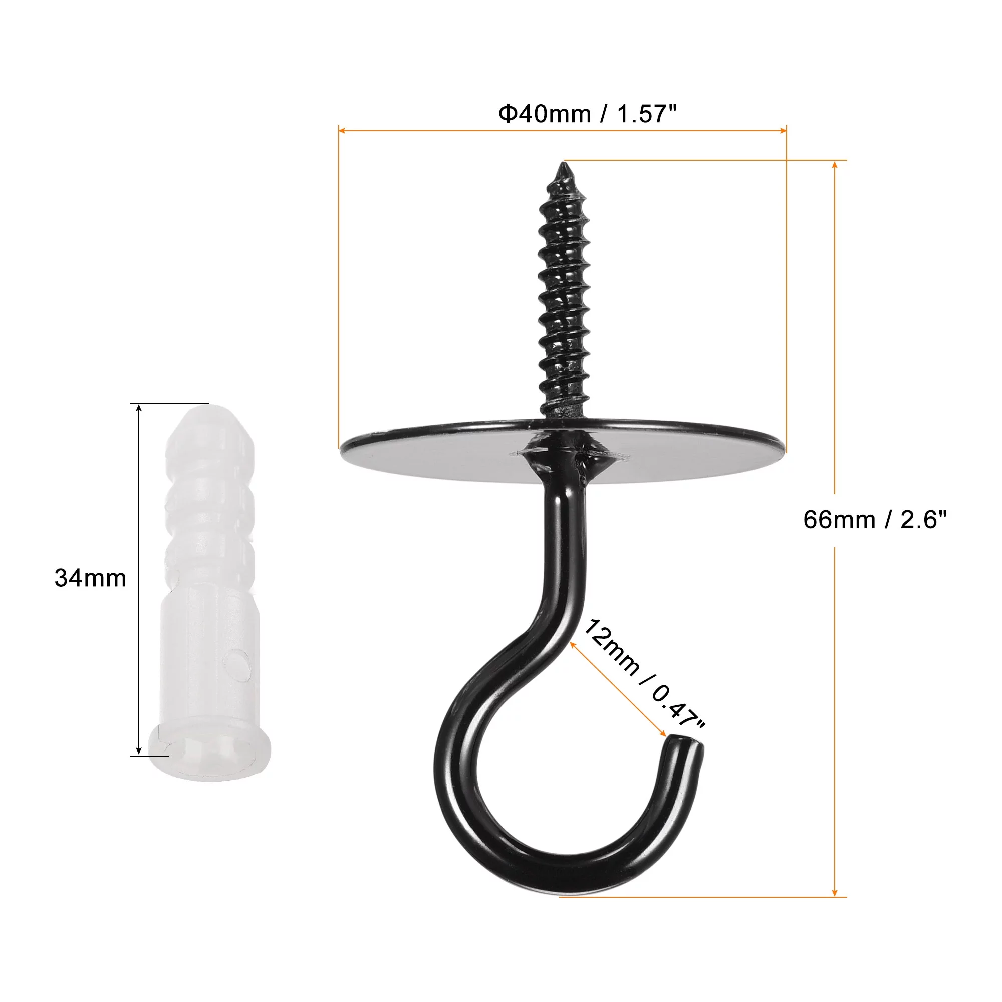 Uxcell Ceiling Hooks Wall Mounted 40x66mm Iron for Hanging Plants Baking Painting Black 4Pack