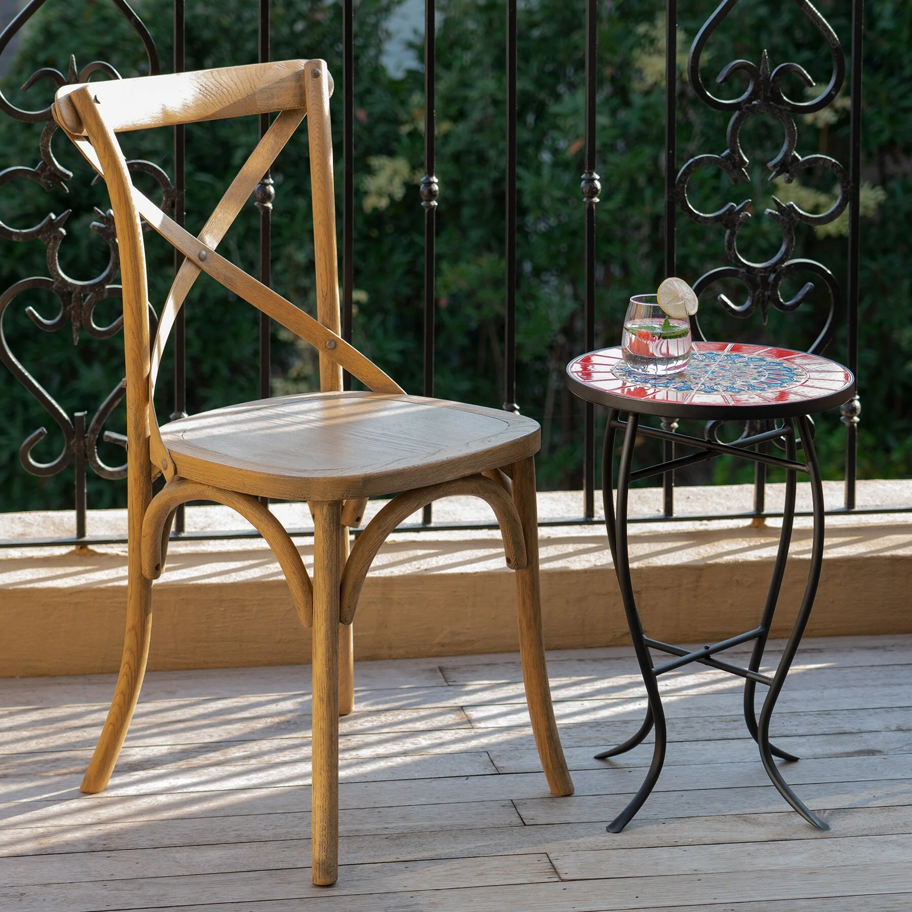 Indoor/Outdoor Patio Round Ceramic Tile Side Table Plant Stand Red