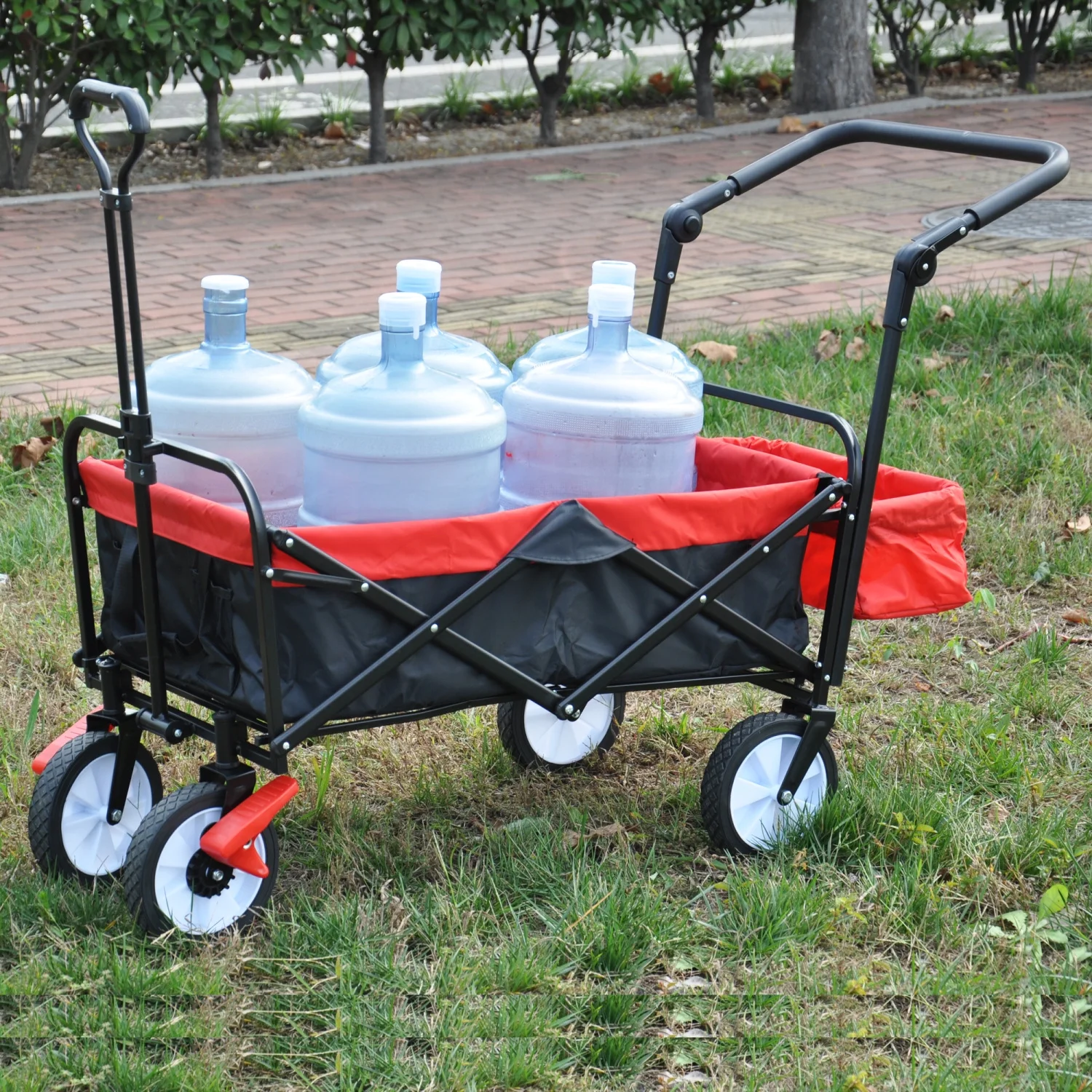 TQJKLFDY folding wagon Collapsible Outdoor Utility Wagon  Heavy Duty Folding Garden Portable  Cart  Drink Holder  Adjustable Handles