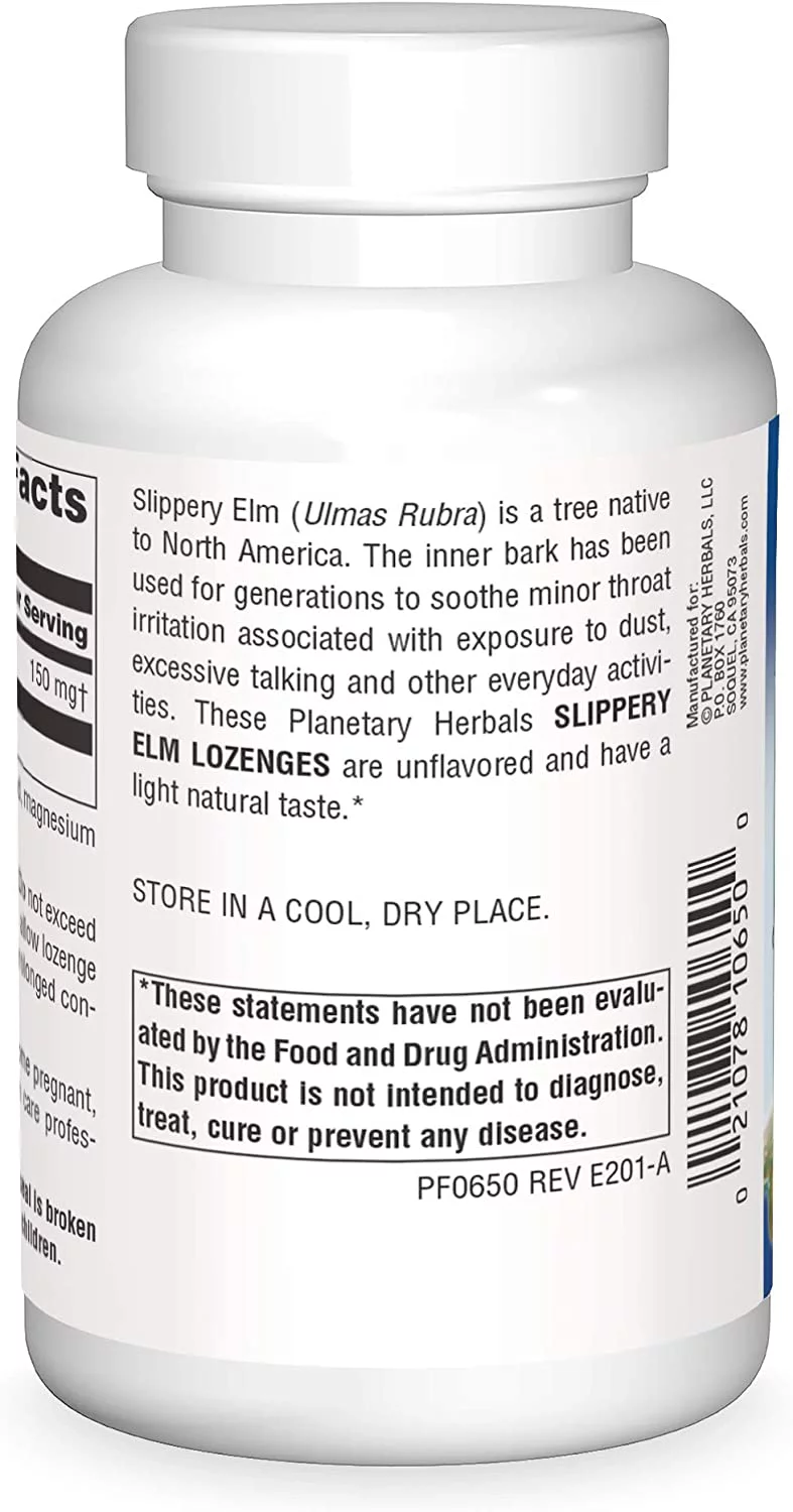 Planetary Herbals Slippery Elm Lozenges, Unflavored, 200 Count