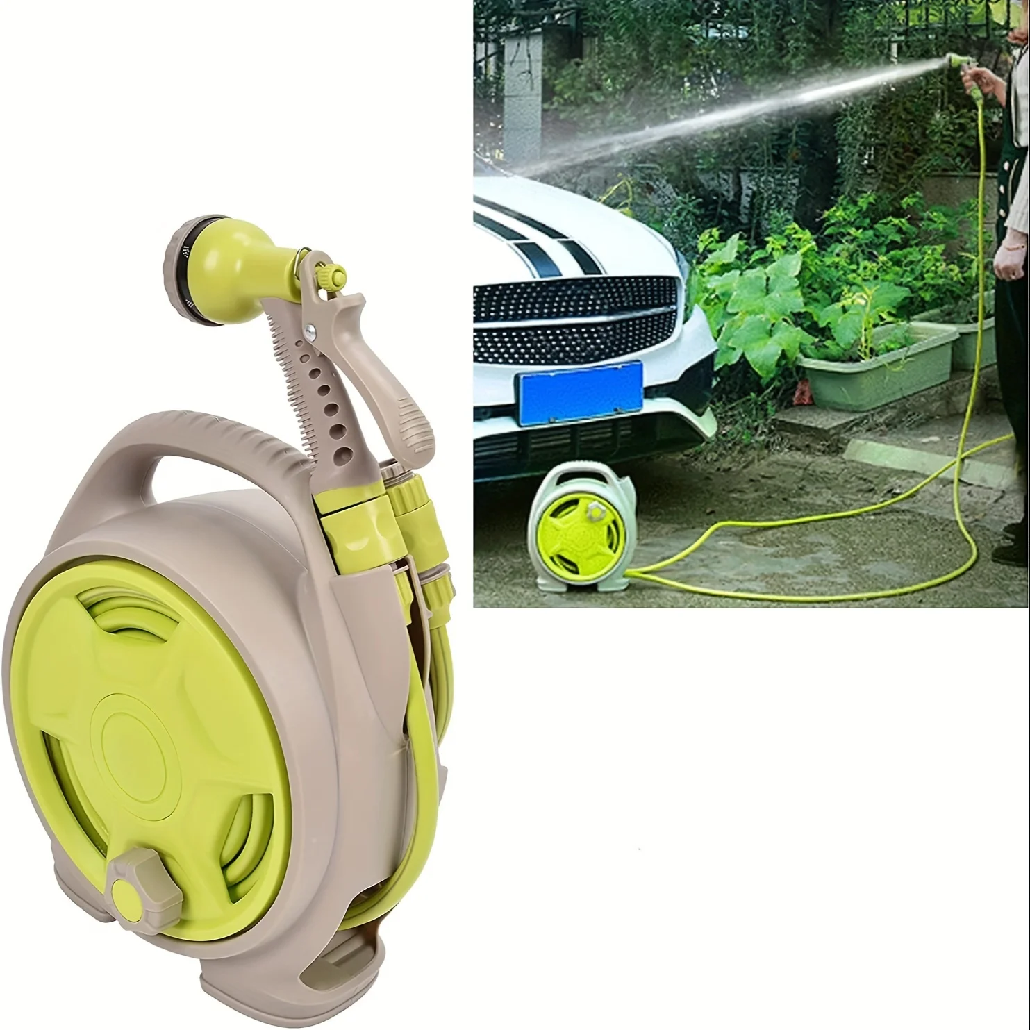 Automatic Rewind Reel Set Mini Garden Hose Pipe Reel with Spray Gun for Car Washing