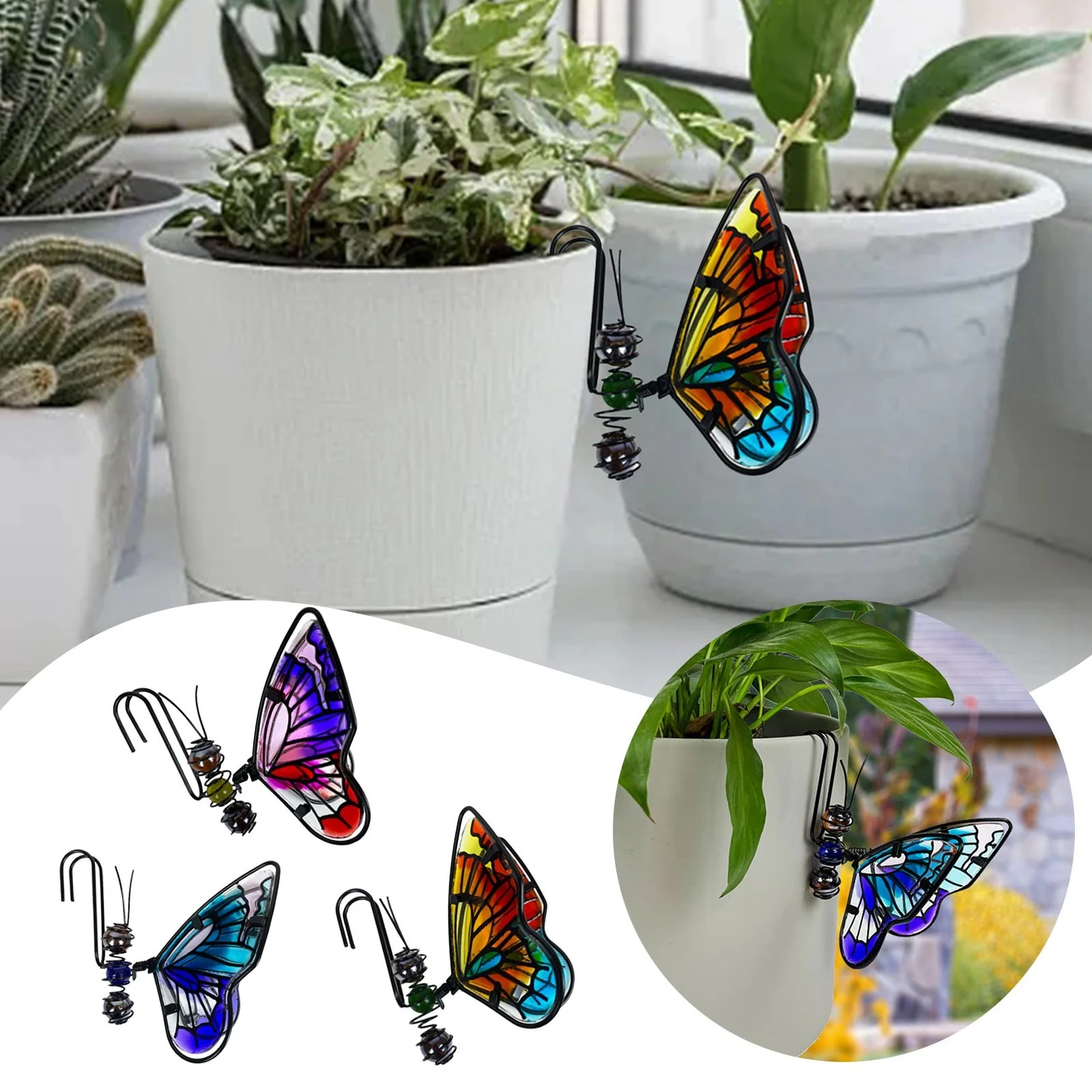 AaSFJEG Outdoor Decor Flower Pot Decoration Flower Pot Decoration Pendant Cute Small Animals Metal Glass Painted Pendant Potted Decoration