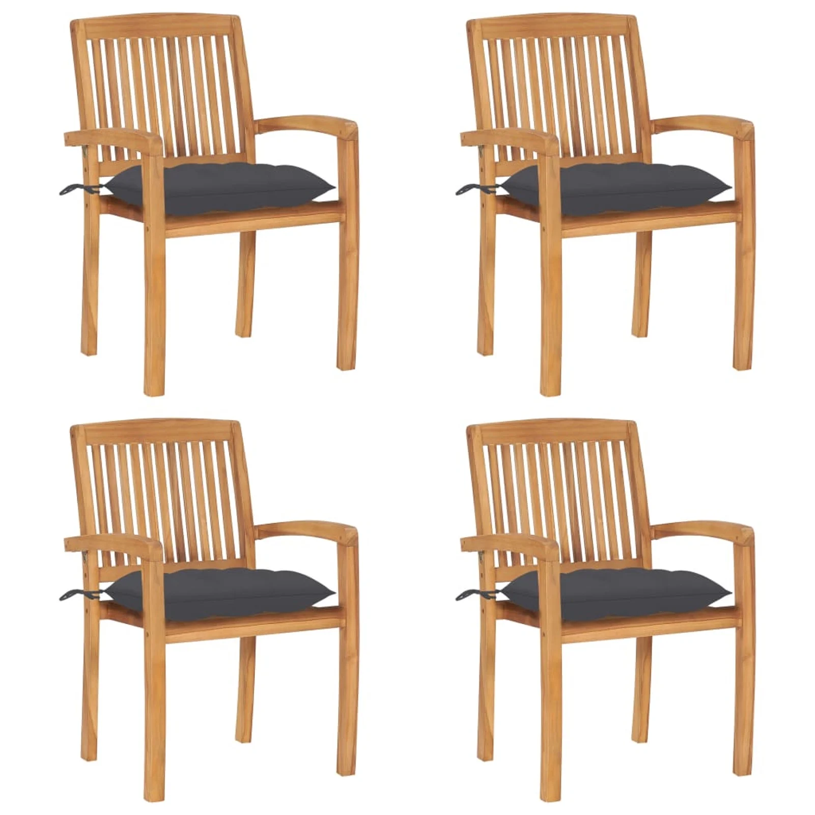 Dcenta Stacking Patio Chairs with Cushions 4 pcs Solid Teak Wood