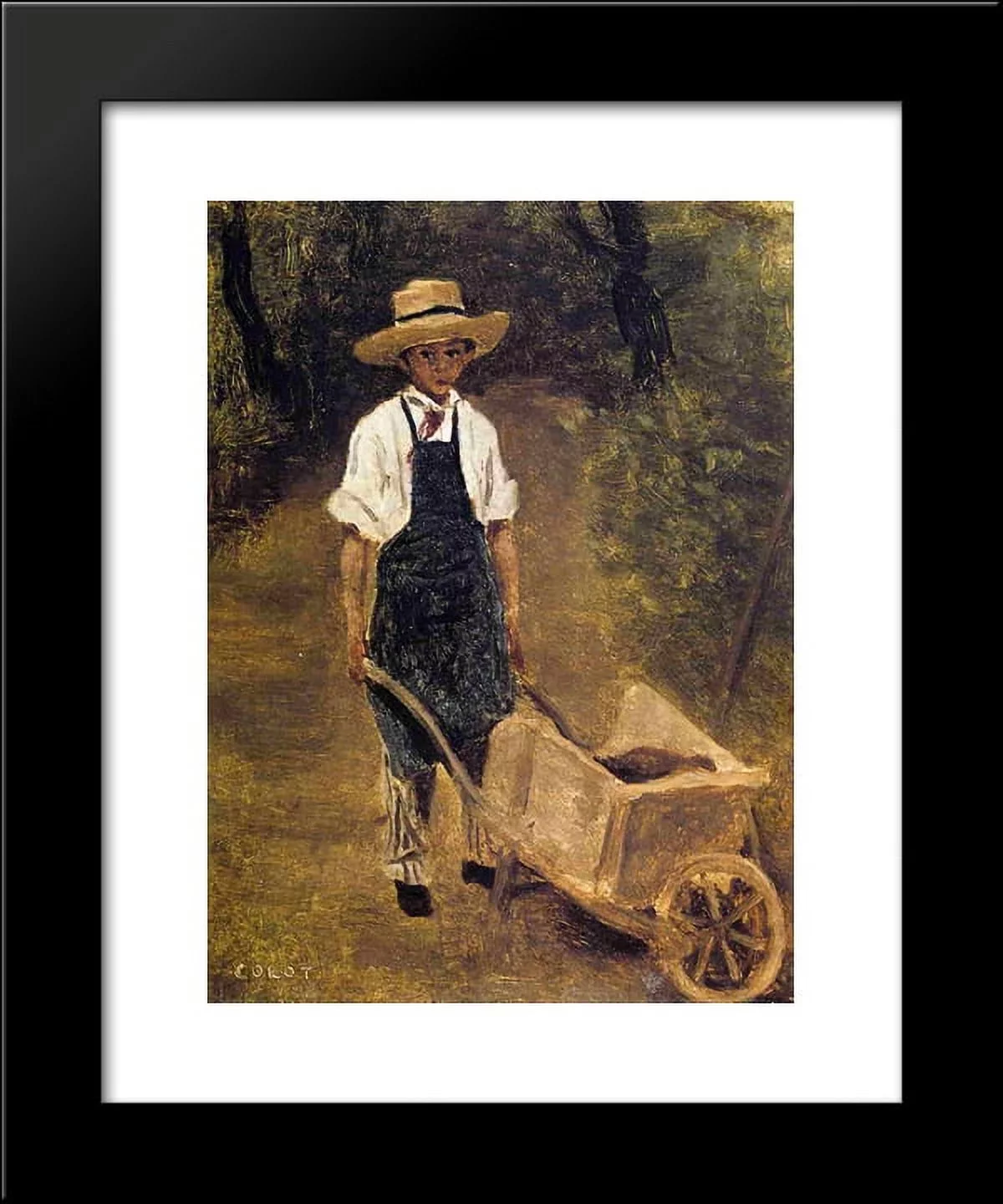 Octave Chamouillet Pushing a Wheelbarrow in a Garden 20x24 Framed Art Print by Camille Corot