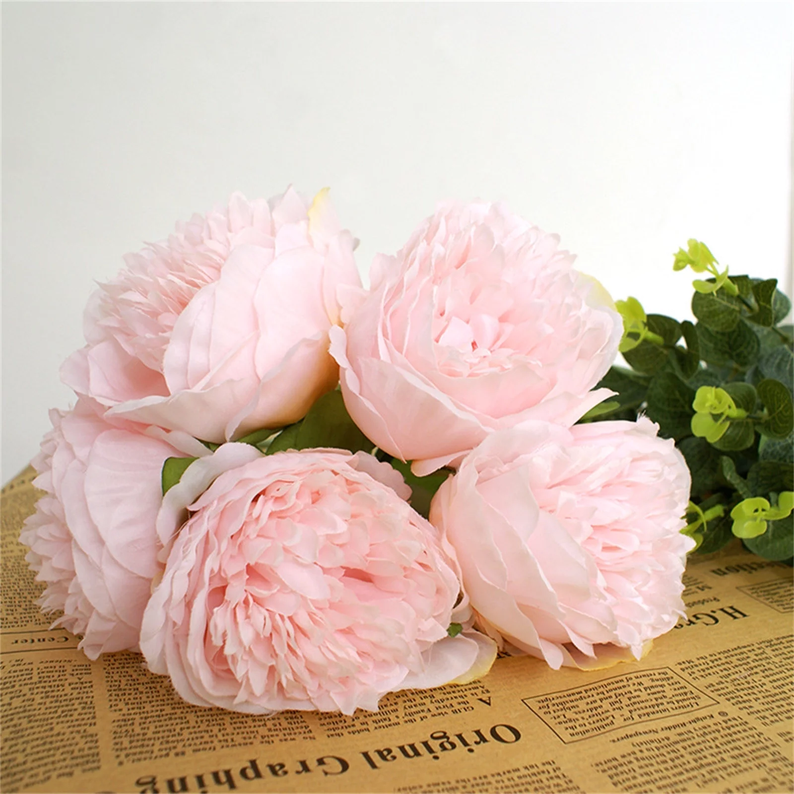 Scceatti Faux Flowers for Outdoors 5Pcs Artificial Peony Silk Flowers Fivehead Peony Letters Put A Bunch Of Peony Flowers Home Wedding Props Studio Shooting Flowers for Garden Patio Front Porch