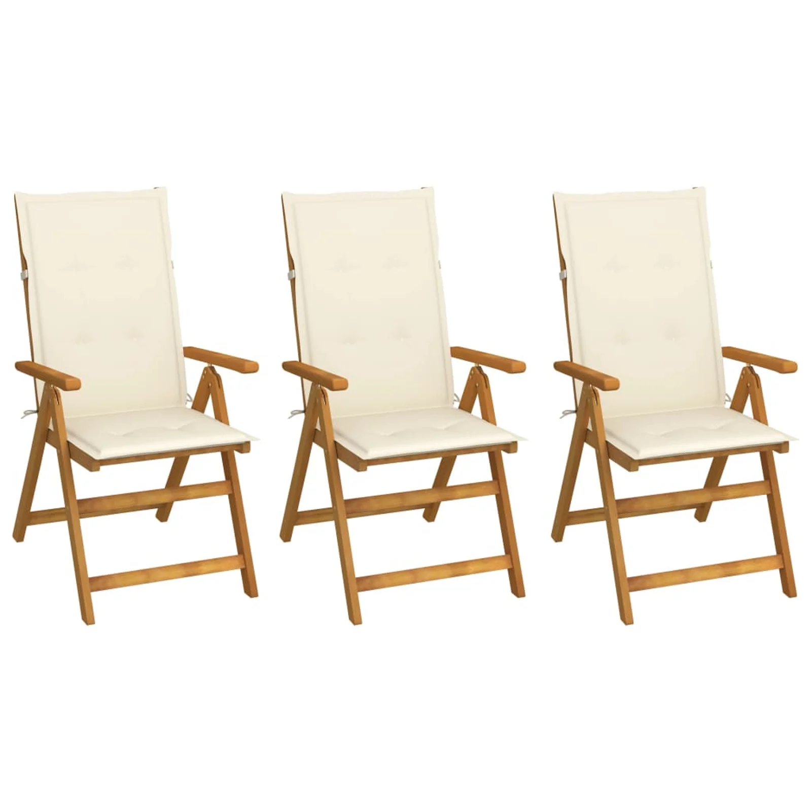 Walmeck Folding Patio Chairs 3 pcs with Cushions Solid Acacia Wood
