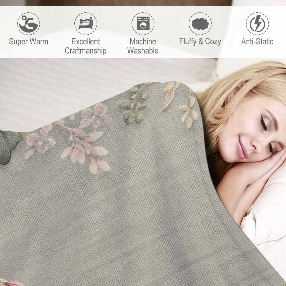 EastSmooth Small Blanket Chinese Style Cherry Blossoms Plum Blossom Art Bed Throw Microfiber Fleece 70inch X 90inch