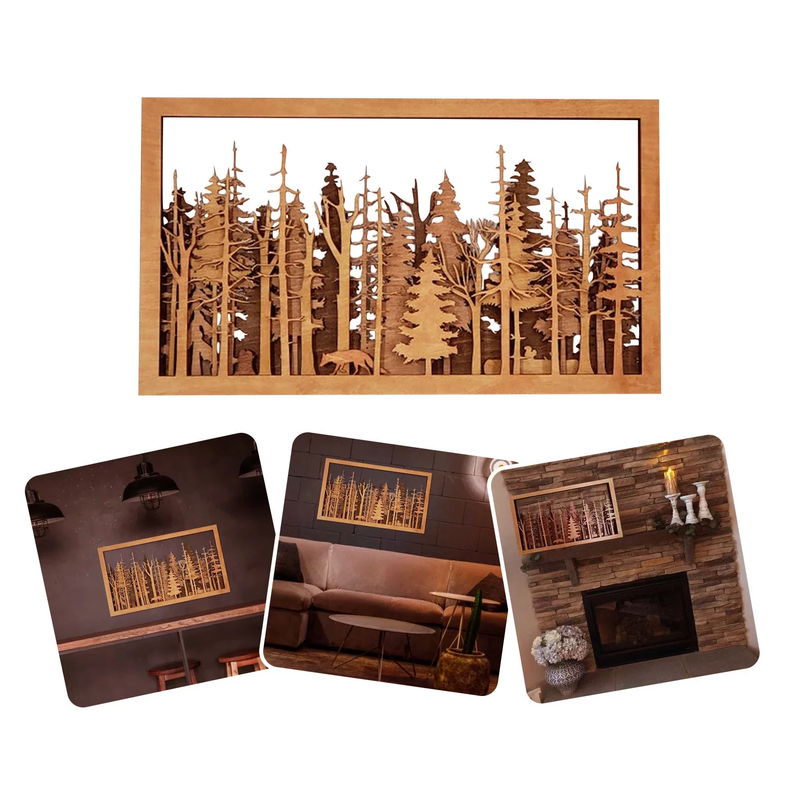 WANYNG Wall Art - Forest Nature Trees Wilderness Multilayer Fireplace Cottage Outdoors Landscape