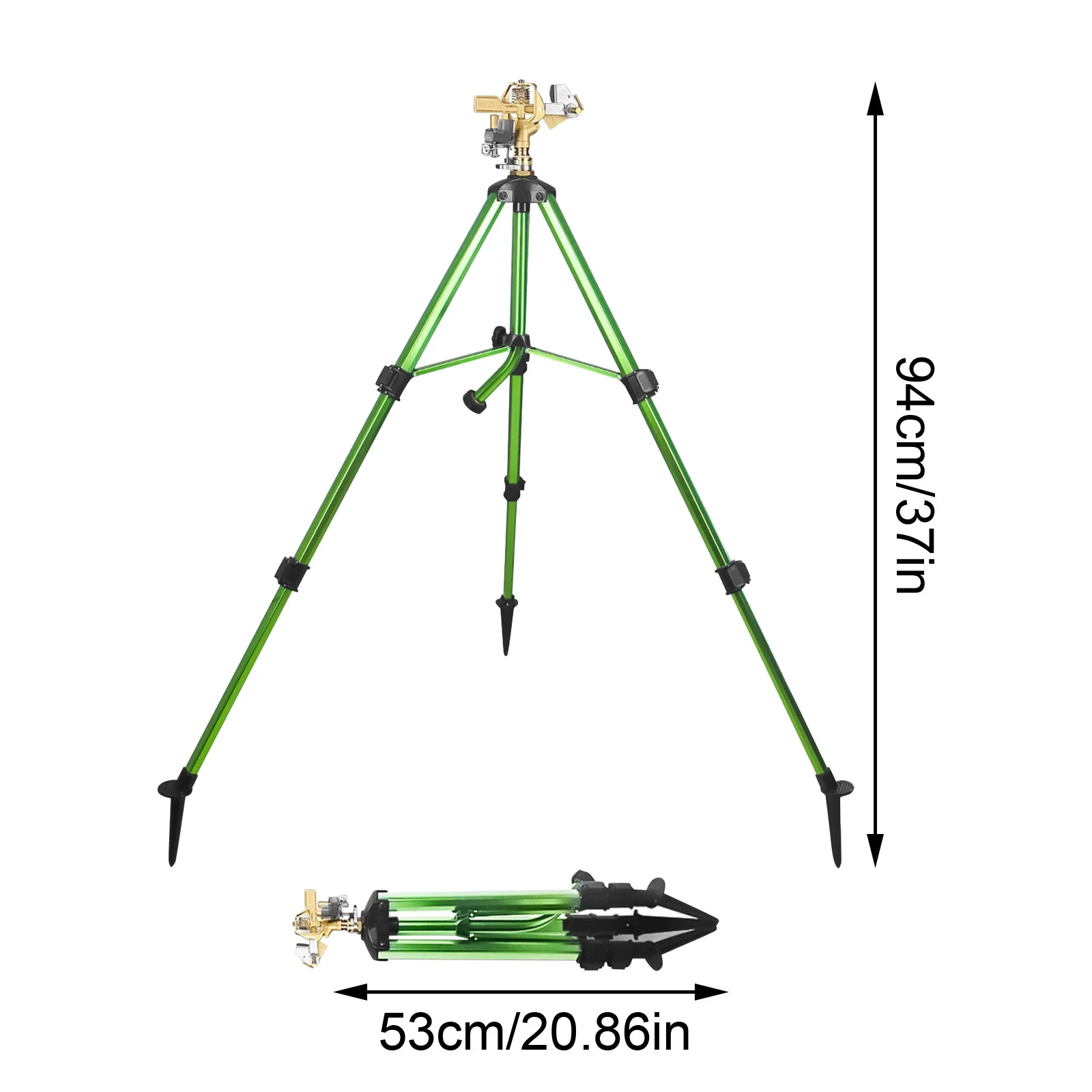 Tinyansi Impact Sprinkler, Heavy Duty Brass In-Ground Impact Sprinkler, Tripod Base, 360 Degree, 0-36 Feet Large Area Coverage, Adjustable Height 21-37 Inches, Suitable For Lawns, Patios