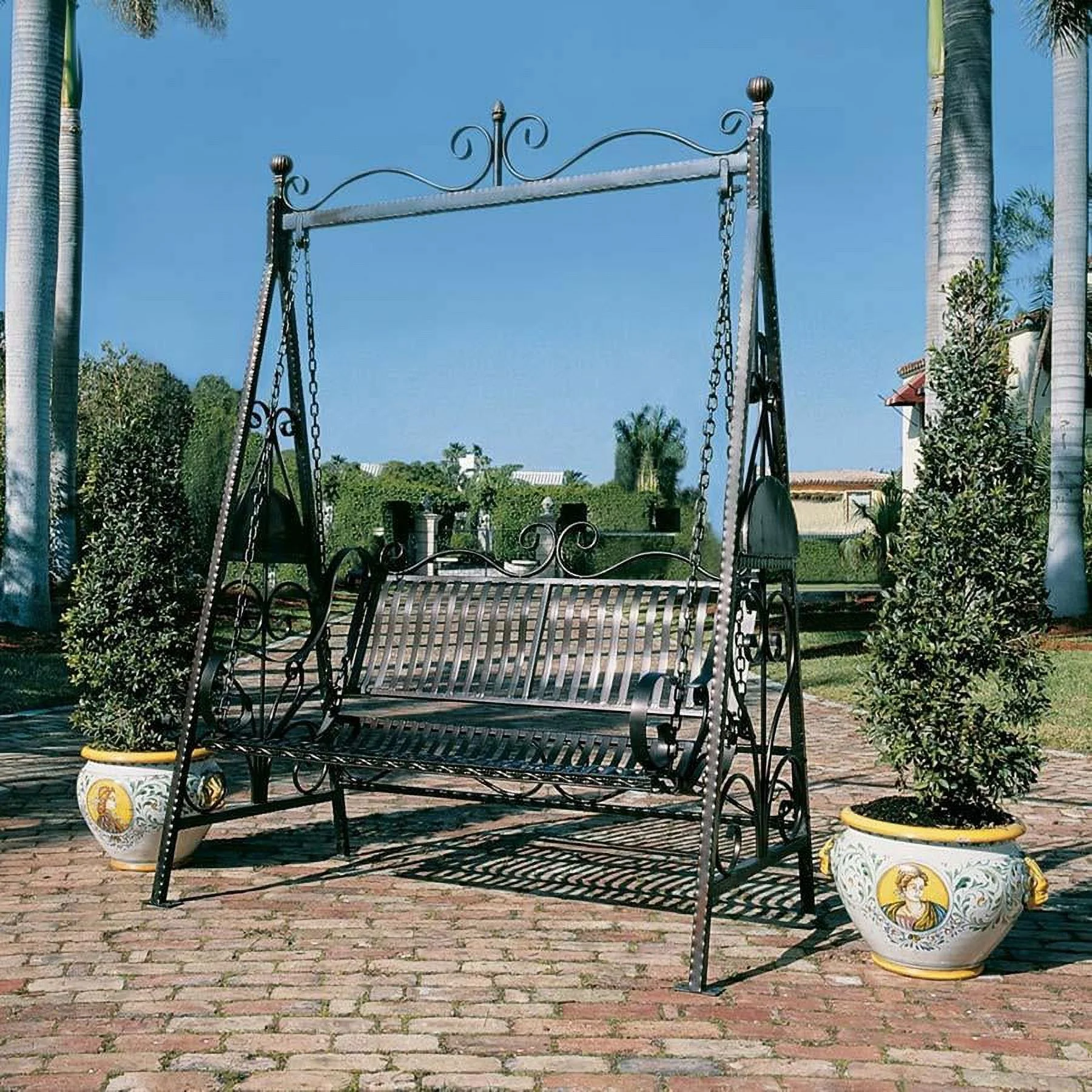 Tete Tete European French Iron Rosette Garden Porch Lawn Swing