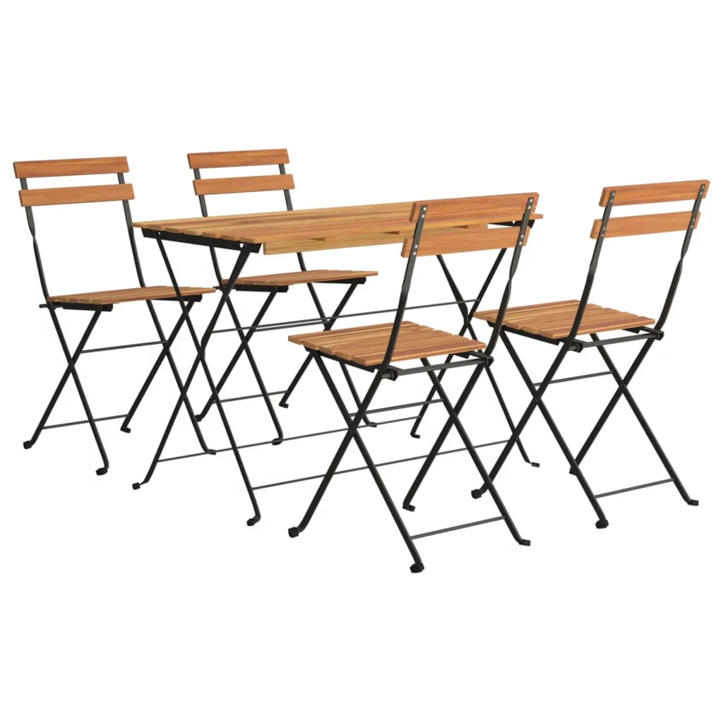 Aibecy 5 Piece Folding Bistro Set Solid Wood Acacia and Steel