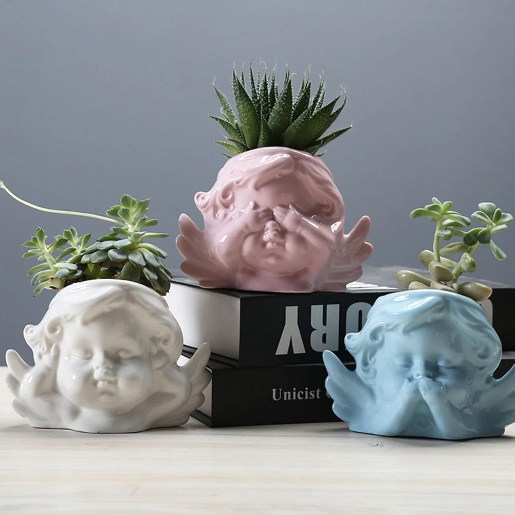 Gongxipen Ceramic Succulent Holder Desktop Planter Table Flowerpot Succulent Pots Random Style White