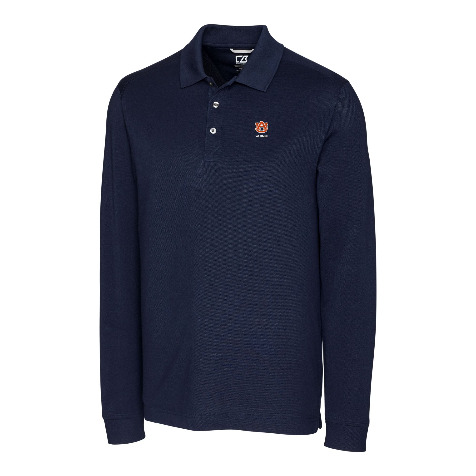 Men's Cutter & Buck  Navy Auburn Tigers Alumni Logo Advantage Tri-Blend Pique Long Sleeve DryTec Polo