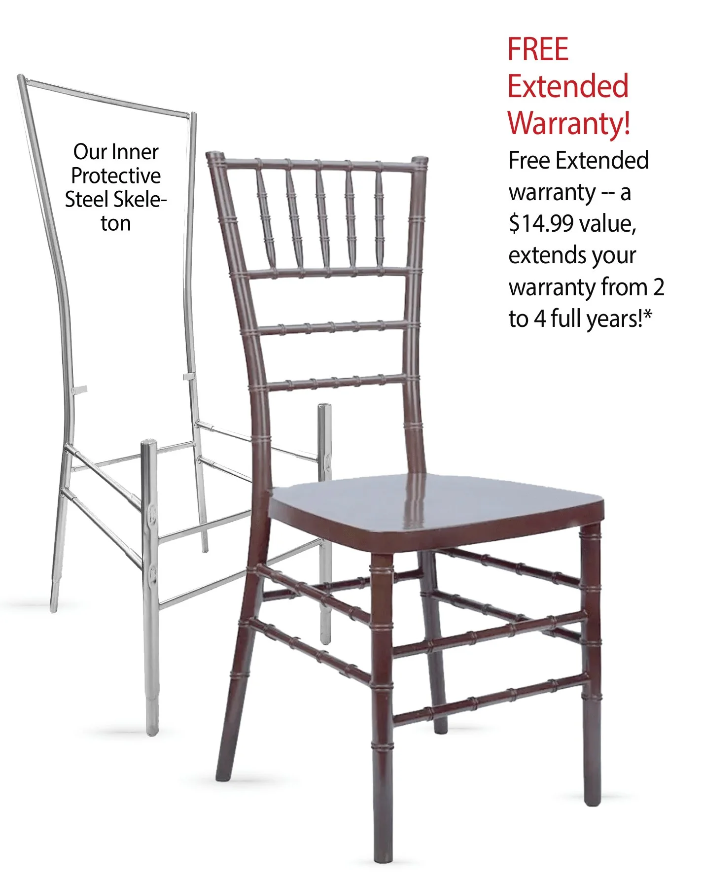 Friutwood Brown Resin Steel Skeleton Chiavari Chair, 48 Chair Bundle by Chivari