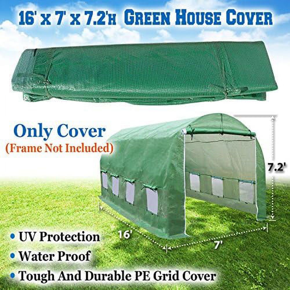 Greenhouse Replacement Covering For Outdoor Larger Hot Garden House , Support Arch Frame Climbing Plants/Flowers/Vegetables (16' X 7' X 7', Cover)
