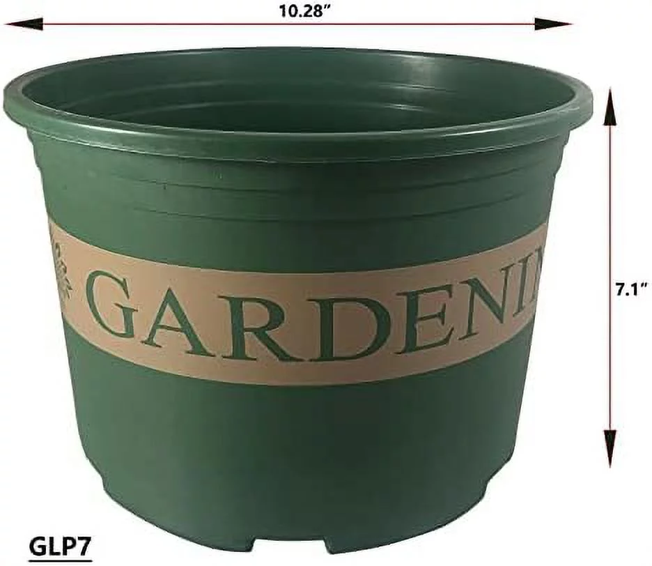 6 Sets / 3 Trade-Gallon Diameter 10.28'' Green Printed Plastic Shallow Pots With Tray For Flower, Succulents Plants In Garden Outdoor Indoor (GLP76-6-T)