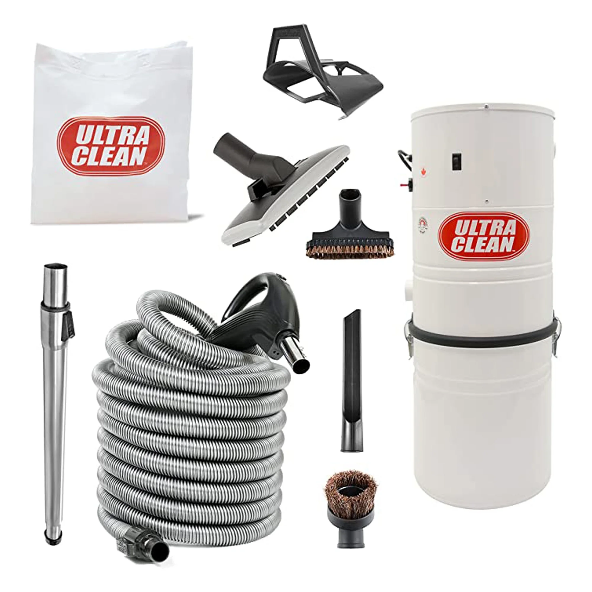 Ultra Clean SC100 Heavy Duty Powerful Central Vacuum System – Made in Canada – with Deluxe Hose and Accessories Combo Kit Ideal for Hardwood, Bare Floor and Rug (30 ft, Black)