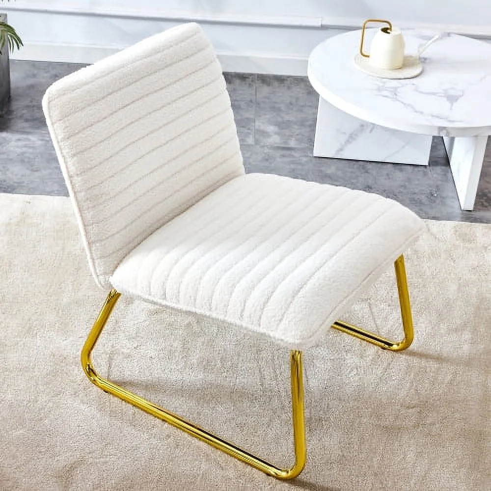 DremFaryoyo Teddy suede  cushioned rocking chair  unique rocking chair  cushioned seat  white rocking chair with backrest and golden metal legs. Comfortable side chairs in living room  be