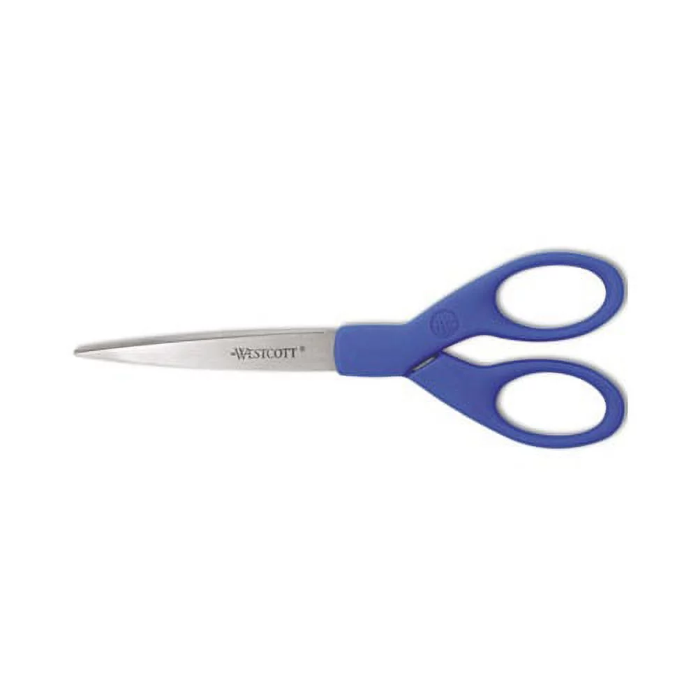 Preferred Line Stainless Steel Scissors 7" Long, 2.5" Cut Length, Blue Straight Handle
