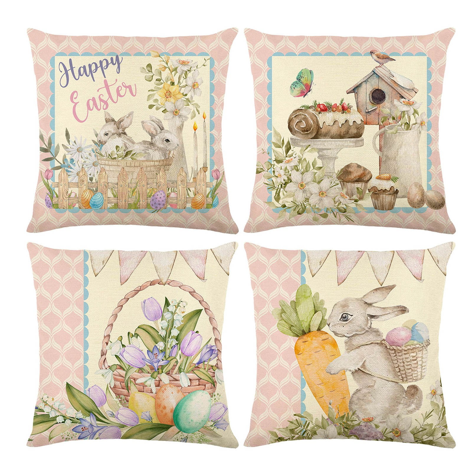 SIfdSeng Rabbit Throw Pillow Covers 18 X 18 Inch Easter Bunny Egg Happy Easter Pillowcases Decorative Cotton Linen Cushion Covers for Sofa Couch Chair Bed Cushion Cover Cushion Cover 100