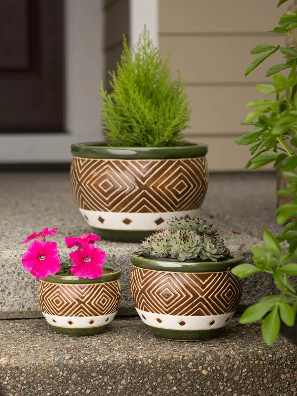 3Pc Ceramic Jade Garden Planters Flower Plant Set