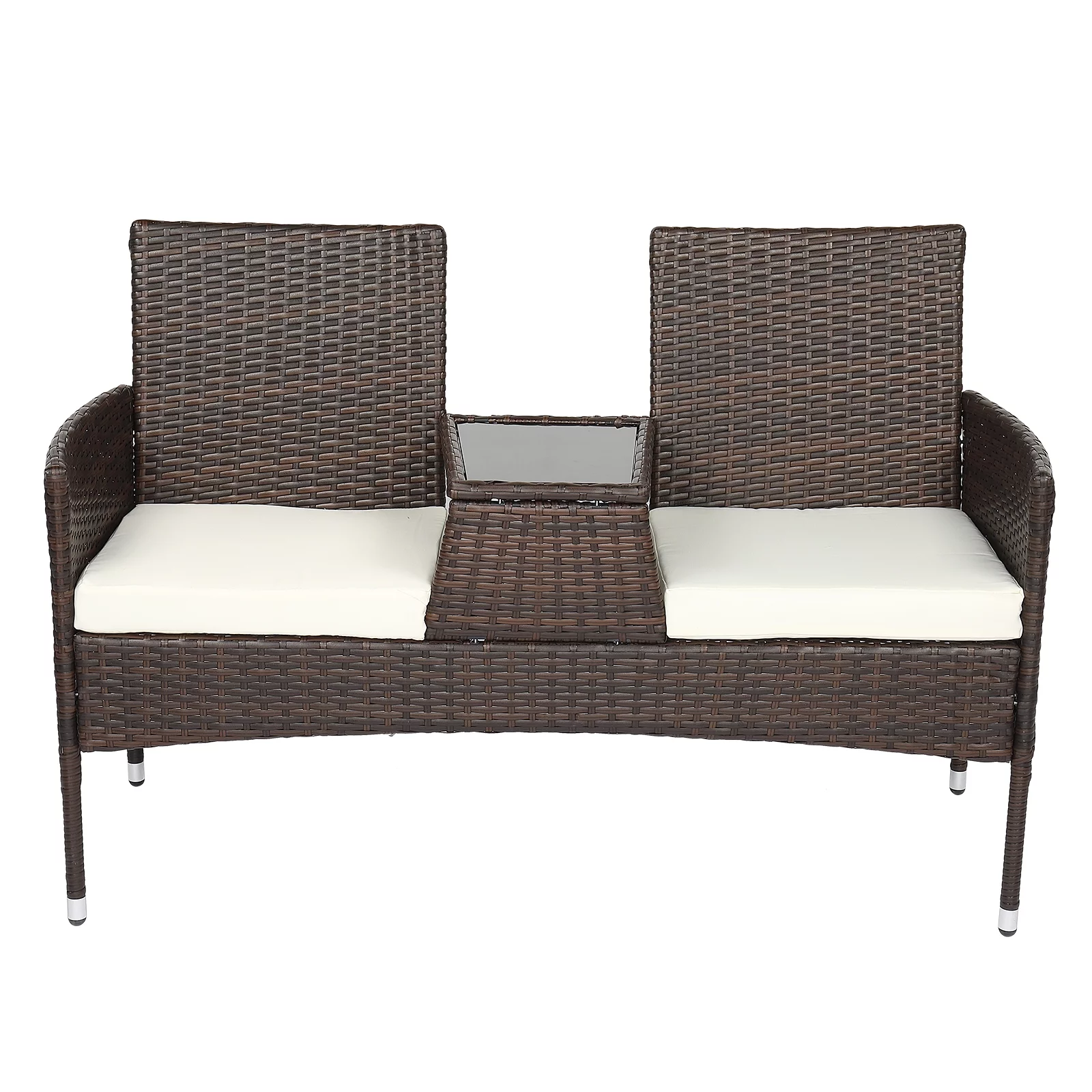 Kmowoo 131*61*83cm Disassembled Iron Frame Brown Gradient Rattan Lover Chair