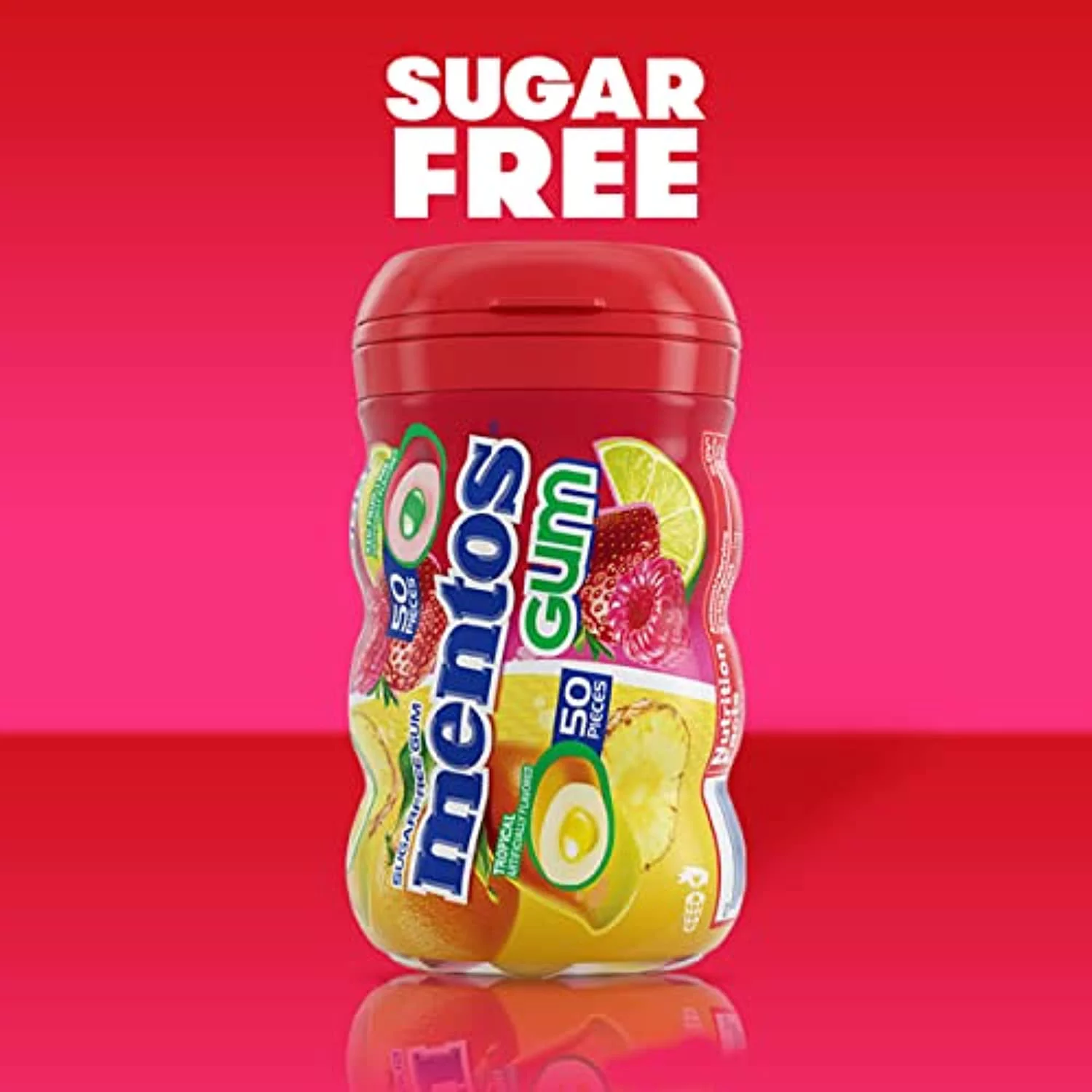 Mentos Sugar-Free Chewing Gum, Tropical, Red Fruit And Lime, 50 Piece Bottle (Pack Of 6 Bottles)