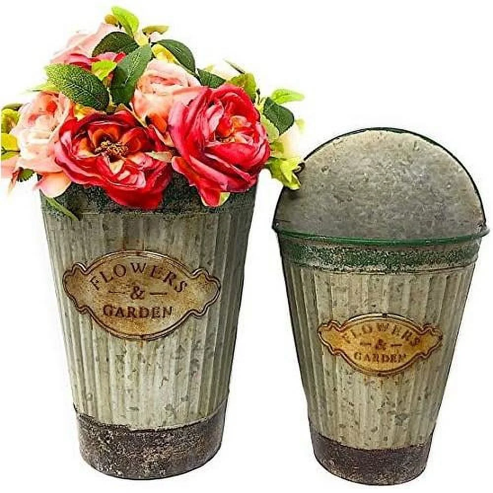 Wall Planter Hanging Galvanized Metal Half Bucket Container Organizer For Flowers Succulent Air Decorative Plants Tools Indoor Or Outdoor Set Of 2 (16
