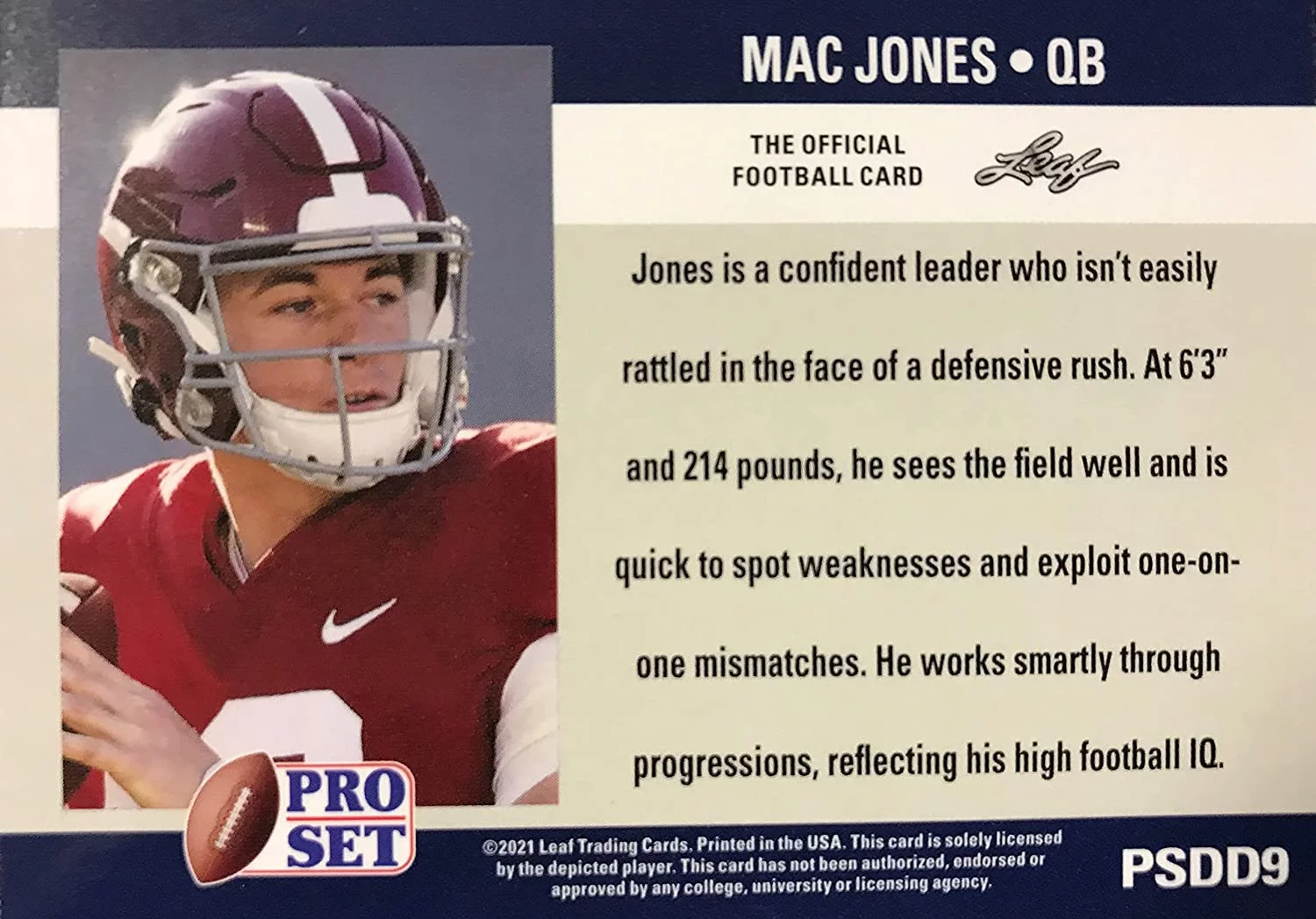 NFL 2021 Pro Set Draft Day Football Mac Jones Trading Card