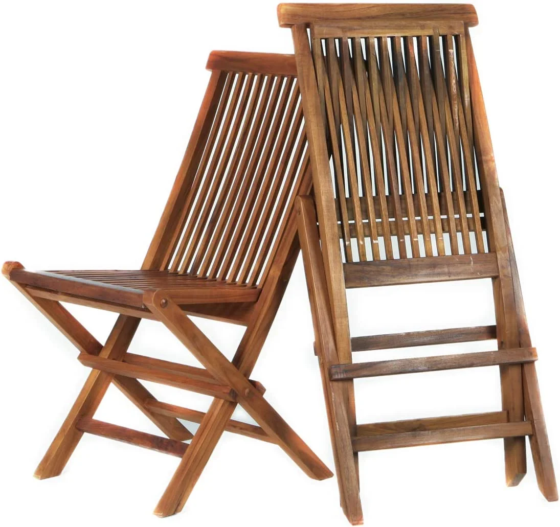 2-Piece Teak Folding Chair Set with Cushions, White Wood | Outdoor Seating, Foldable Cushioned Teak Chairs - Stylish & Durable Design, Ideal for Any Space (23x18x36)