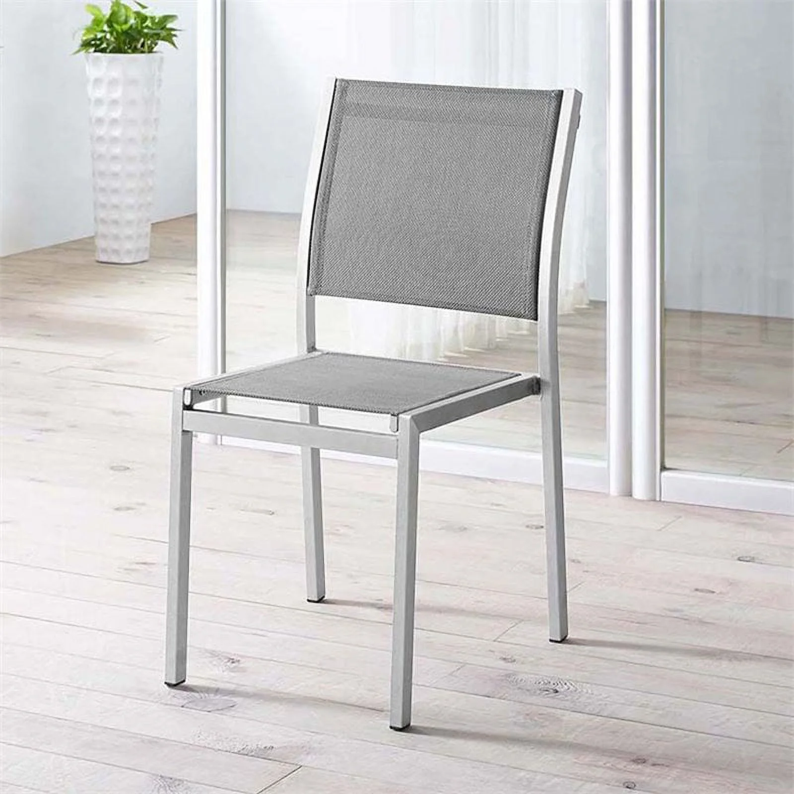 Afuera Living Modern Aluminum Patio Dining Side Chair in Silver