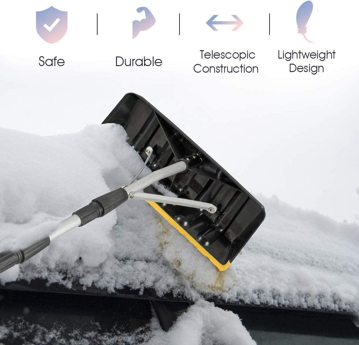 Feet Adjustable Roof Snow Rake with Large Blade Telescoping Scratch-Free Roof Snow Removal Tool