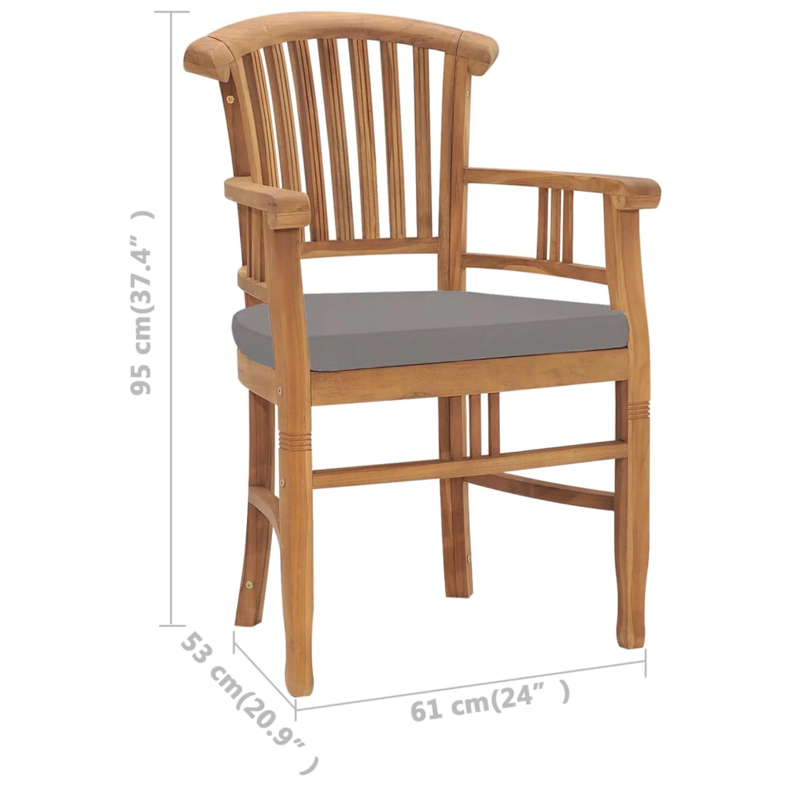 Dcenta Patio Chairs 2 pcs with Dark Gray Cushions Solid Teak Wood