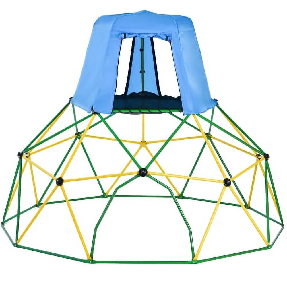 ACETEK 10FTx7.87FT,Supporting 1000 LBS,with Canopy and Playmat,Geometric Dome Climber Play Center, Kids Climbing Dome Tower with Hammock, Rust & UV Resistant Steel,Green+Yellow