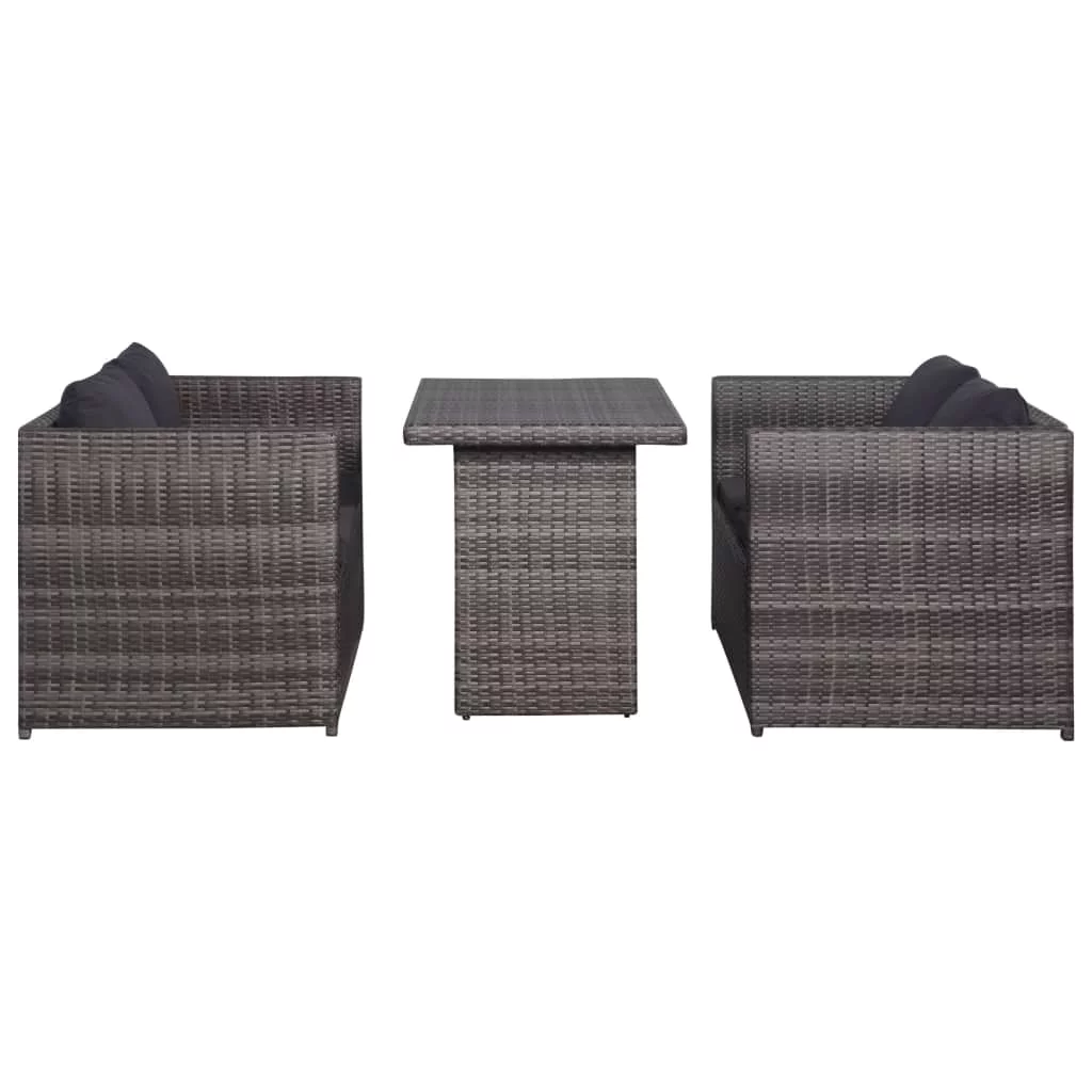 Suzicca 3 Piece Bistro Set Poly with Cushions Rattan Gray