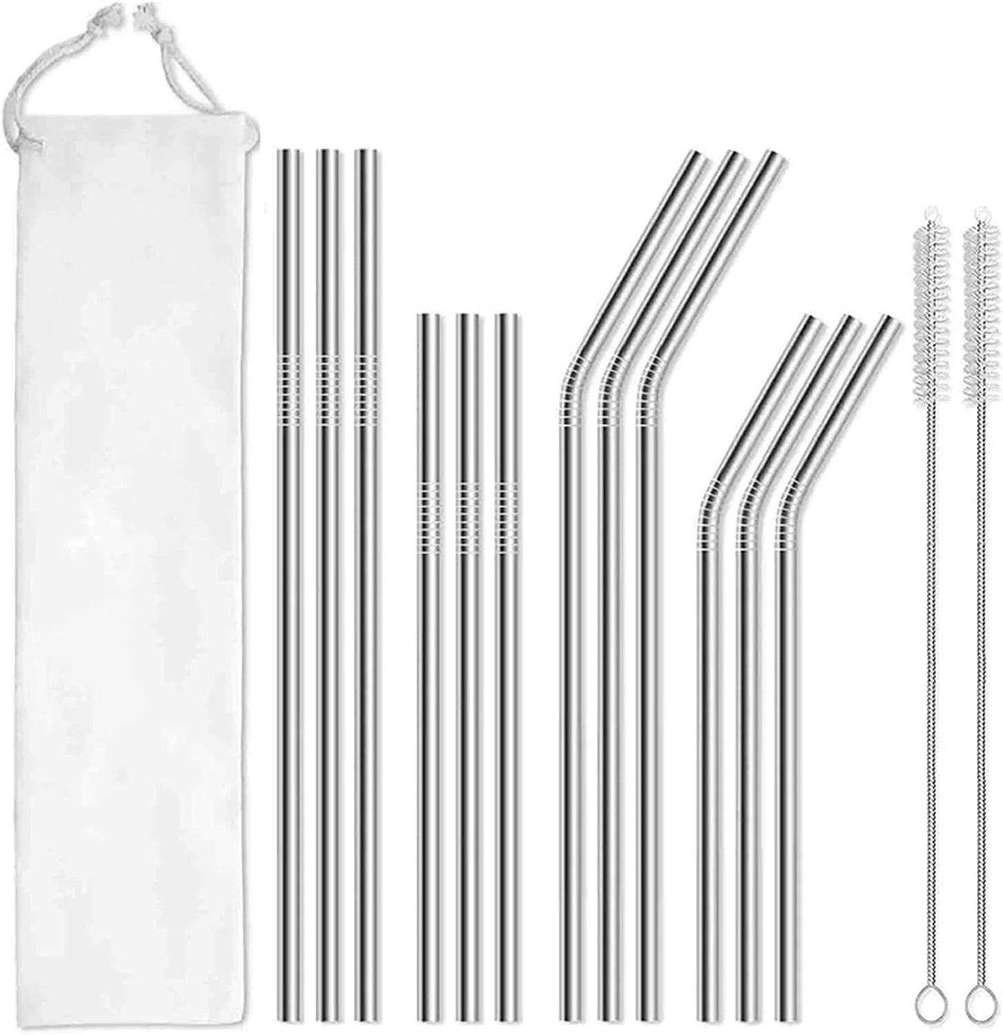 Reusable Metal Straws,15 Pcs, Long Stainless Steel Straws, Drink Bubble Milk Tea/Water/Milk/Jelly/Bubble Tea
