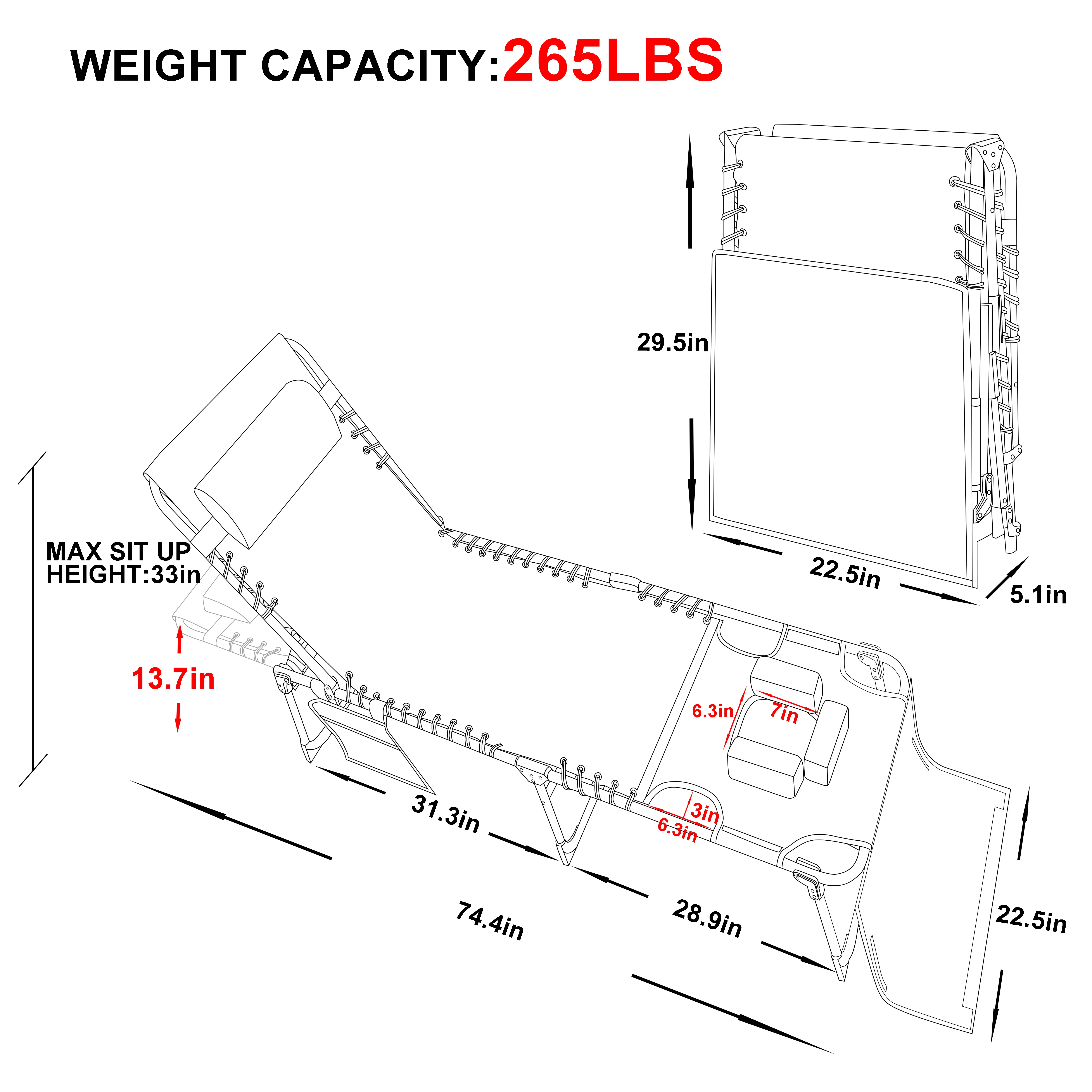 VEIKOUS Tanning Chair, 5-Position Adjustable Sunbath Lounge Chair w/Face & Arm Hole, Pillow & Pocket, Cream White