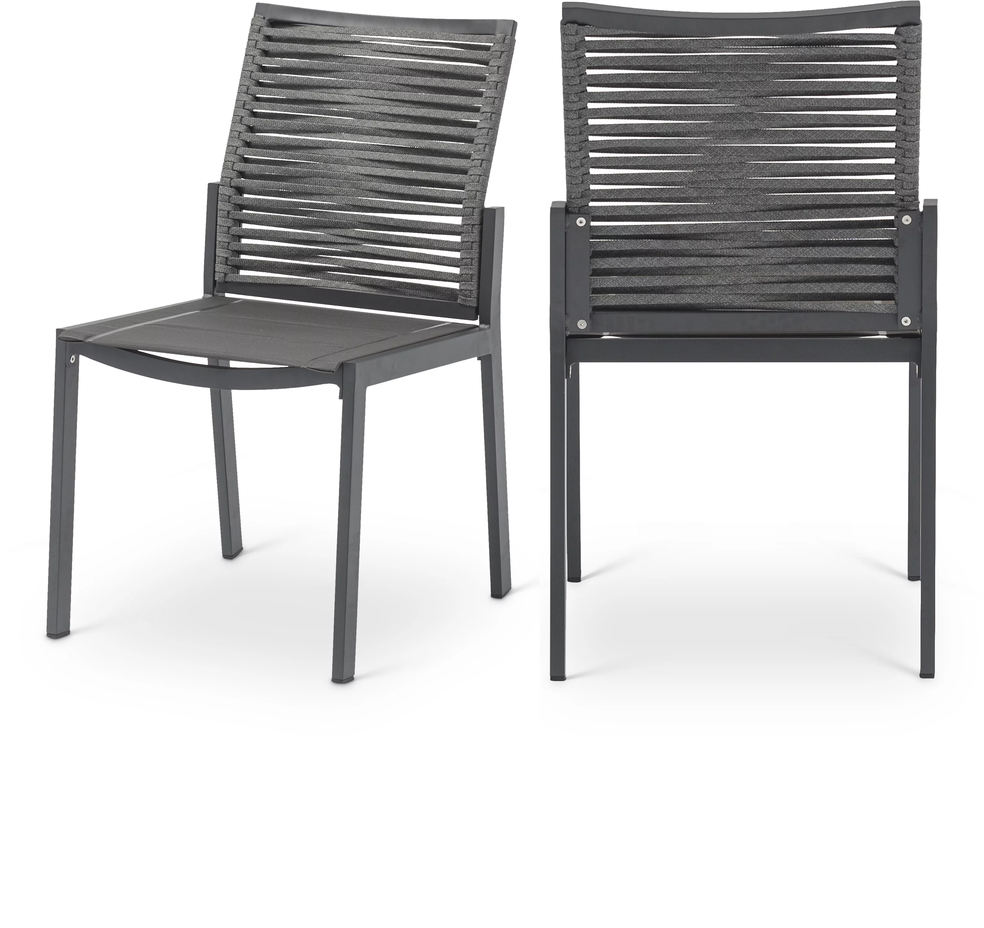 Meridian Furniture Maldives Grey Rope Fabric Outdoor Patio Dining Side Chair