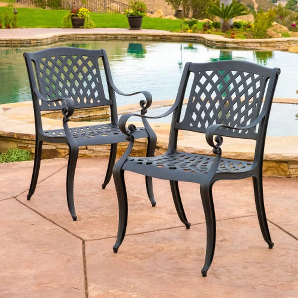 Outdoor Metal Patio Chairs Set of 2, Porch Chairs for Outside Patio, Arm Chairs with Heavy-Duty Black Metal Chair for Garden