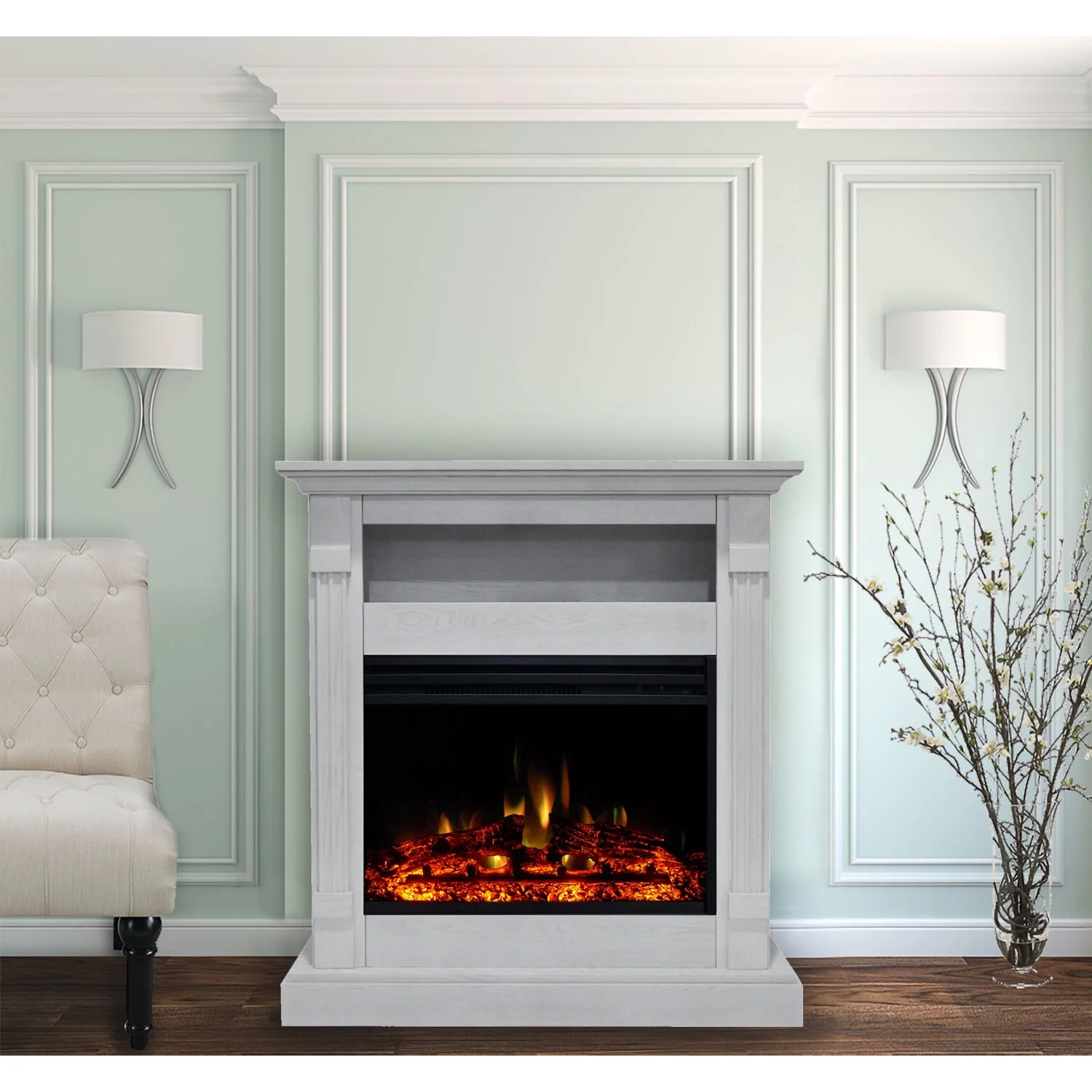 Hanover Drexel 34-Inch Electric Fireplace Heater with White Mantel