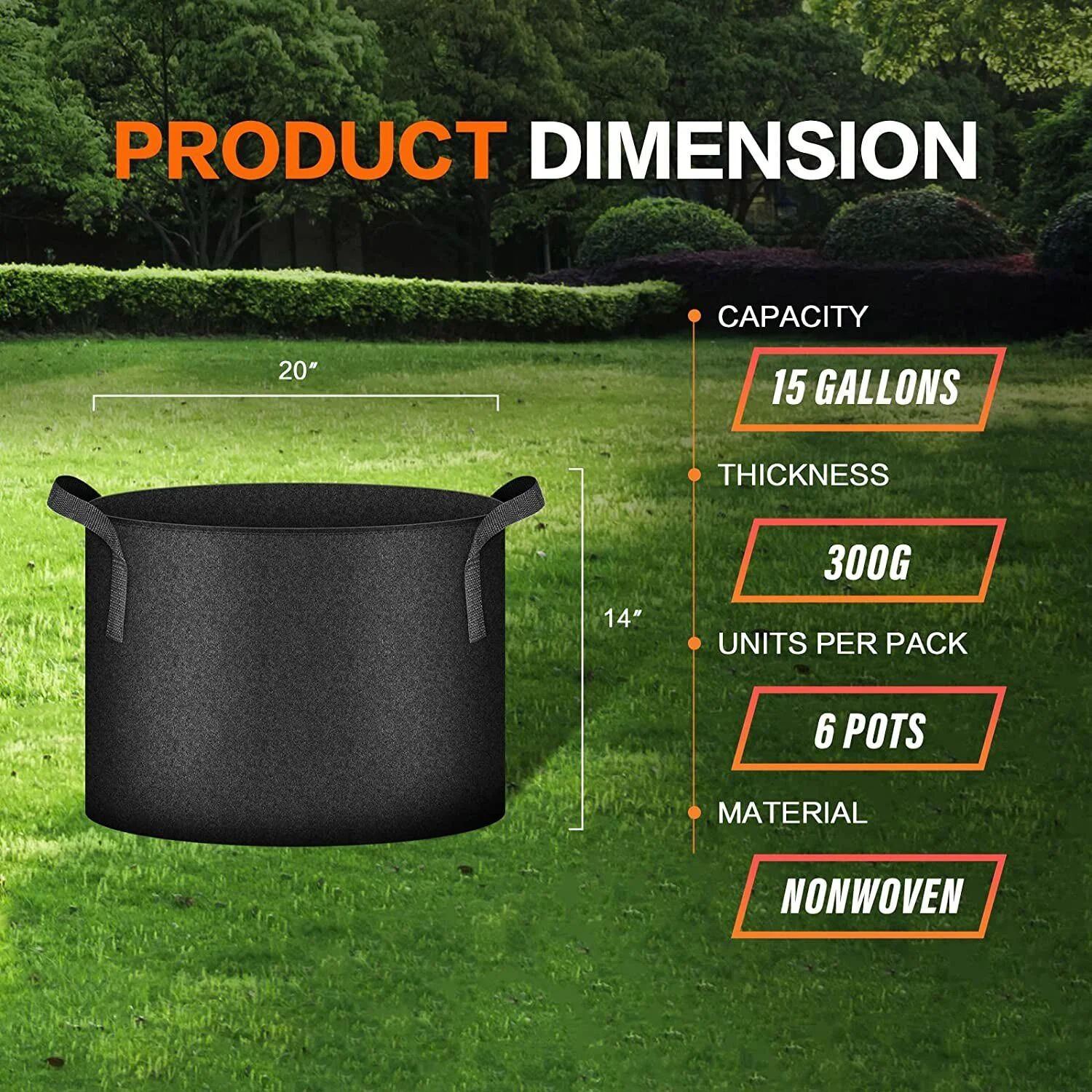 iPower 15 Gallon 6-Pack Plant Grow Bag Fabric Pots Containers