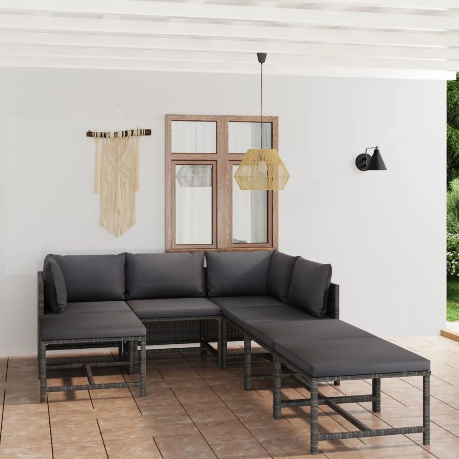 ametoys 7 Piece Patio Set with Cushions Poly Rattan Gray