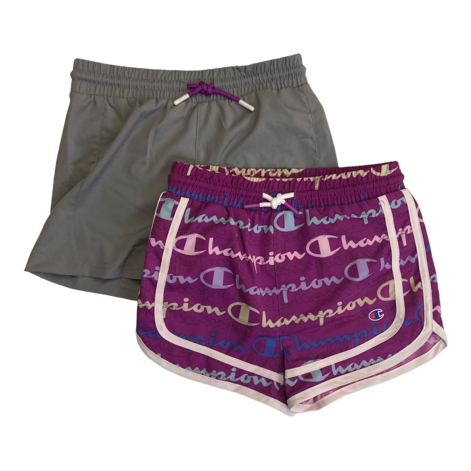 Champion Girls' 2 Pack Active Stretch Comfort Shorts (Raspberry Shock/Concrete, 5/6)