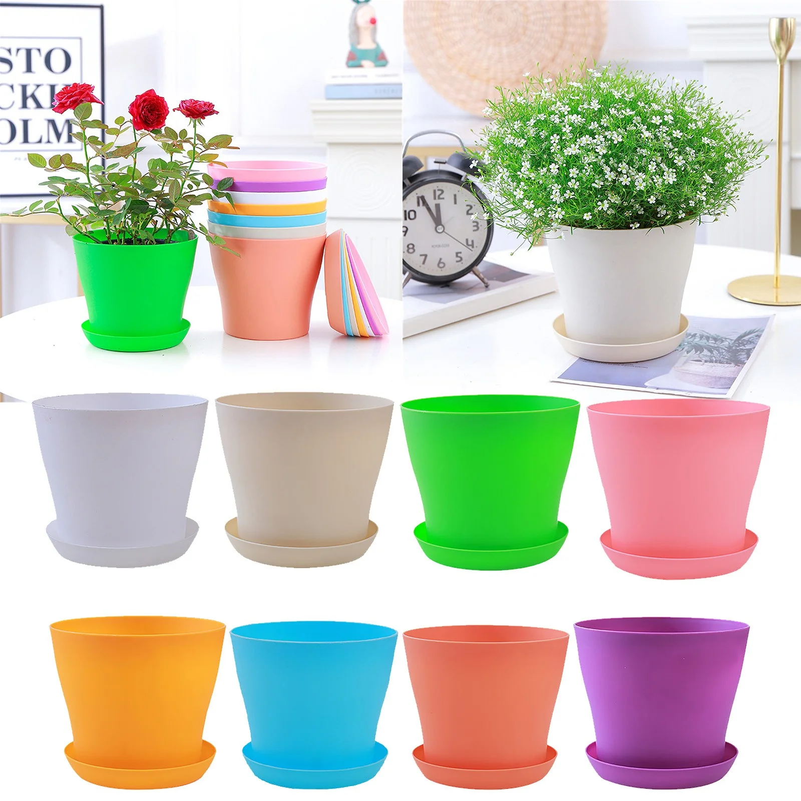 SIfdSeng 8 Pack 4 Inch Pot with Saucers Flower Pots Planters Nursery Pots for Outdoor Indoor Gardening Containers Random Color Father Day Gifts Bulk Happy Fathers Day Decorations Black