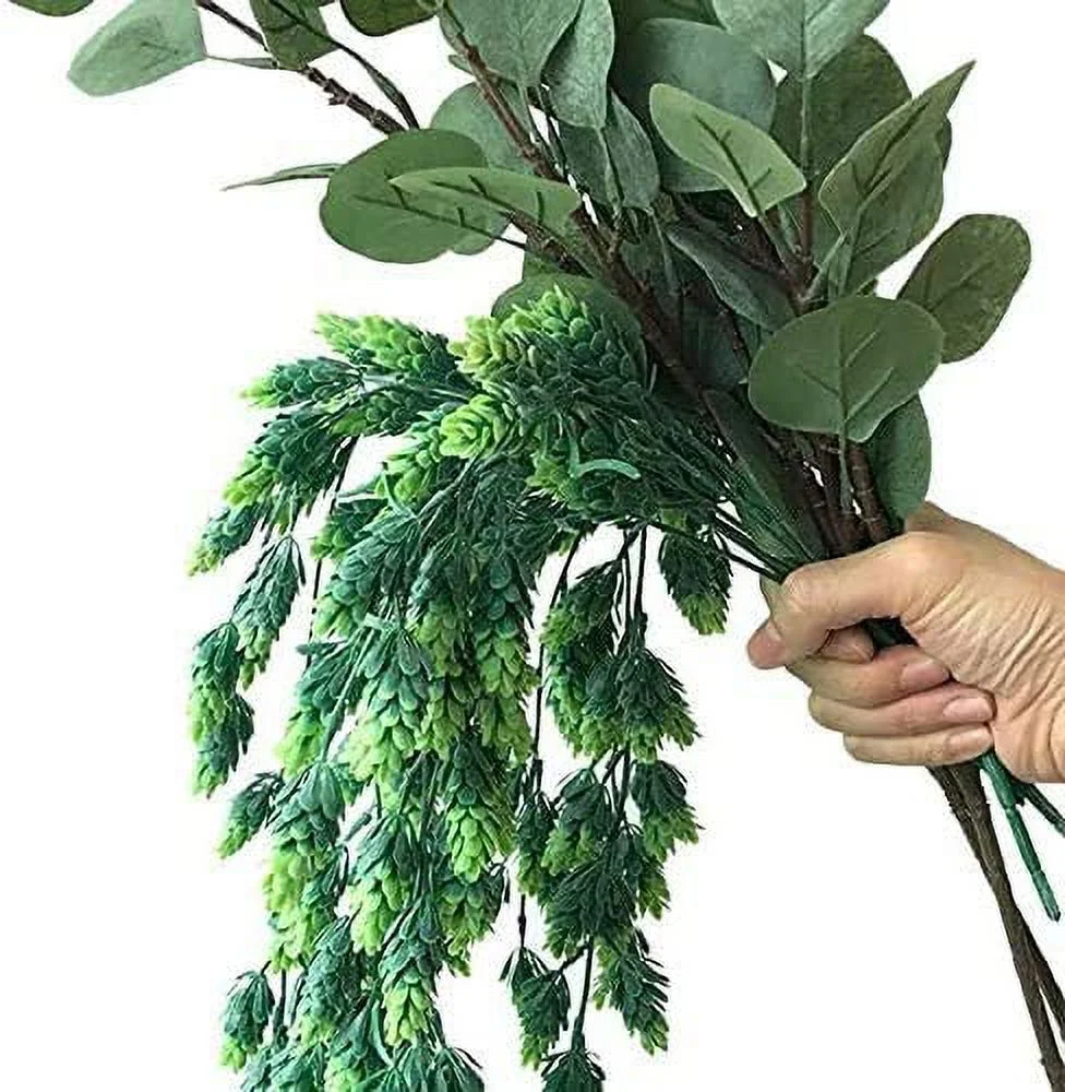 Zukuco 2 Pack Artificial Hops Flowers Vines Hanging Plants Flowers Plastic Fake Flowers Hanging Plants Fake Greenery for Wedding Wall, Home Décor, Green