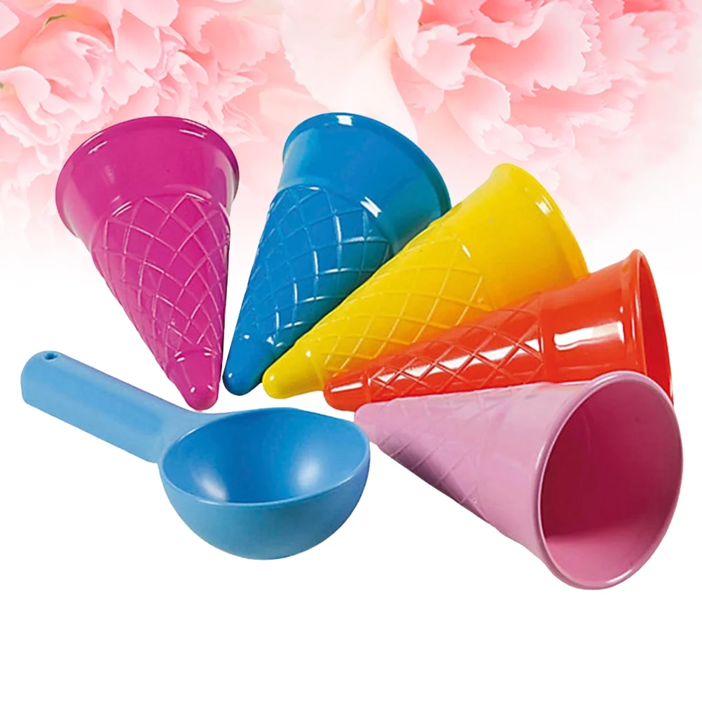 Etereauty 1 Set of 6pcs Seaside Beach Toys Sand Ice Cream Cones and Scoop Outdoor Toys for Kids Children (5pcs Cream Cones and 1pc Scoop Random Color)
