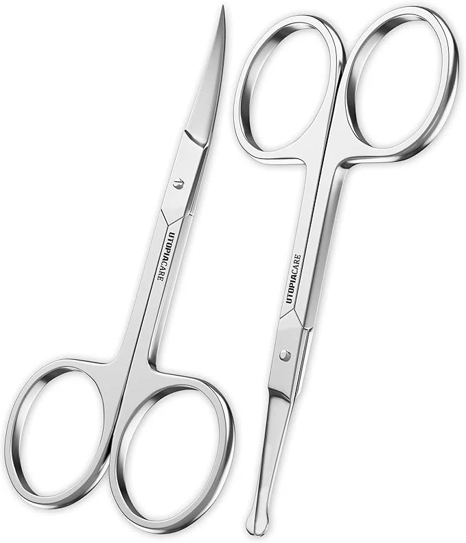 Utopia Care - Curved and Rounded Facial Hair Scissors for Men - Mustache, Nose, Beard, Eyebrows, Eyelashes and Ear Hair Cutting Scissors - Professional Stainless Steel Trimming Scissors - Silver