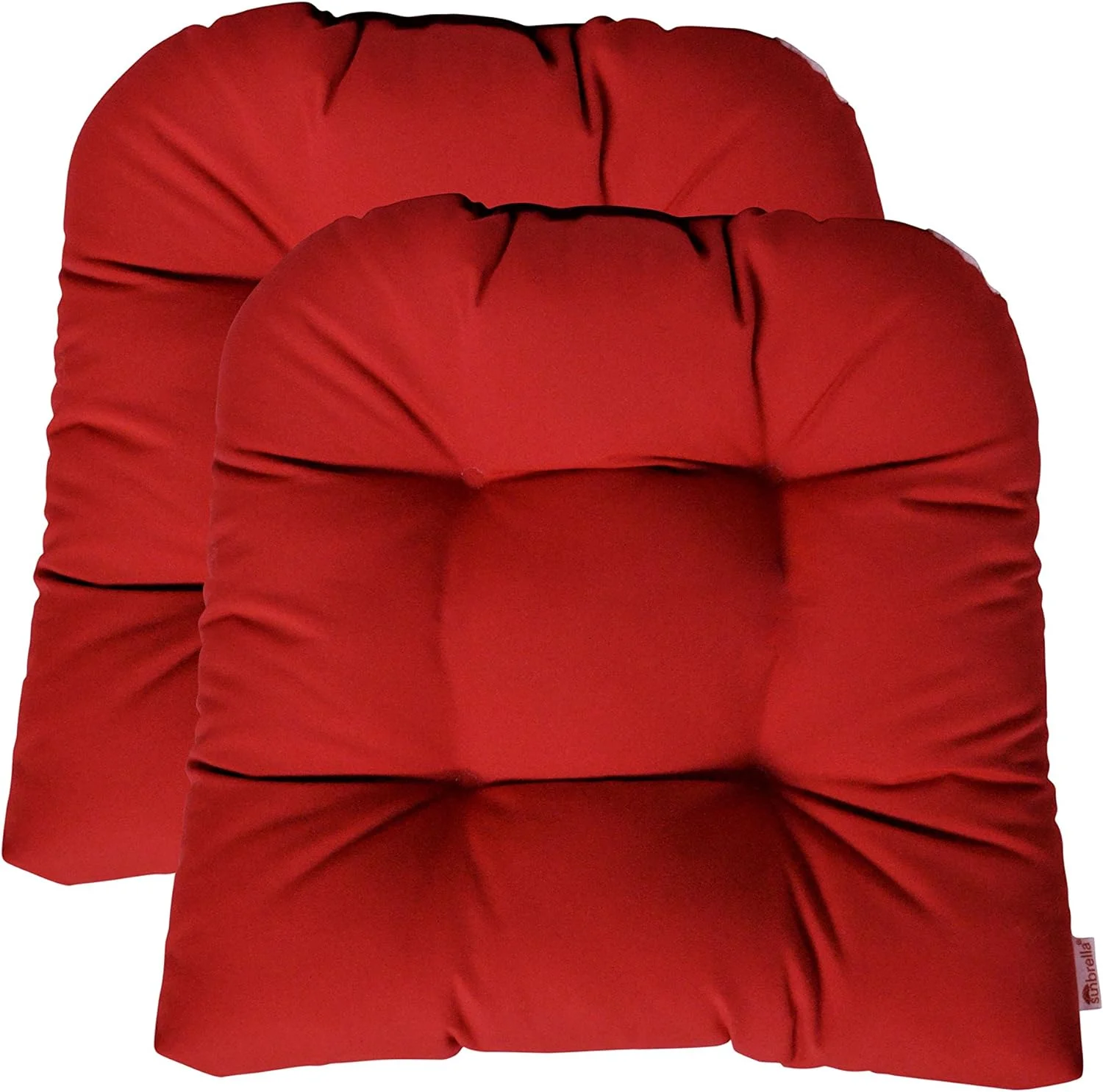 Set Of 2 - Universal Tufted U-Shape Cushions For Wicker Chair Seat - Sunbrella Canvas Jocky Red