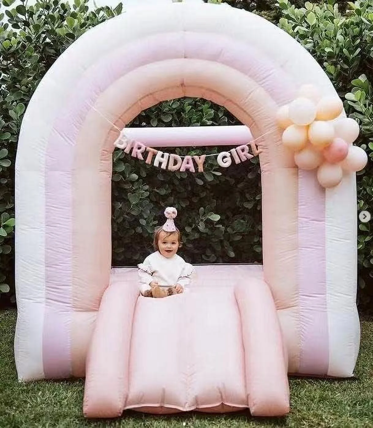 YOUB Rainbow Bounce House with Slide for Toddlers 1-8 Kids 6x8ft Pink Indoor Small Mini Inflatable Castle Bouncy House Blower Included